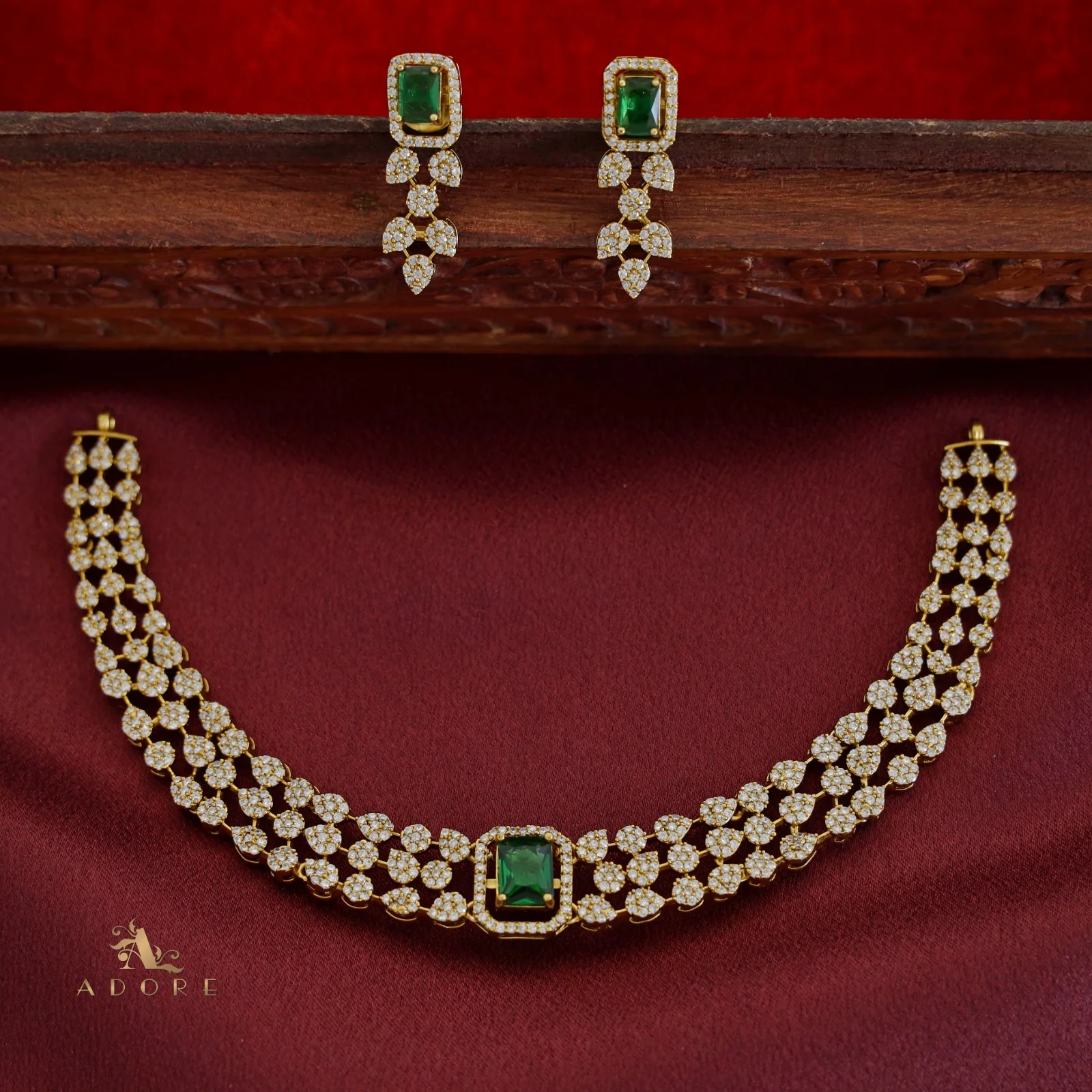 Premium Chamoli Interchangeable AD Short Neckpiece With Earring - Image 10