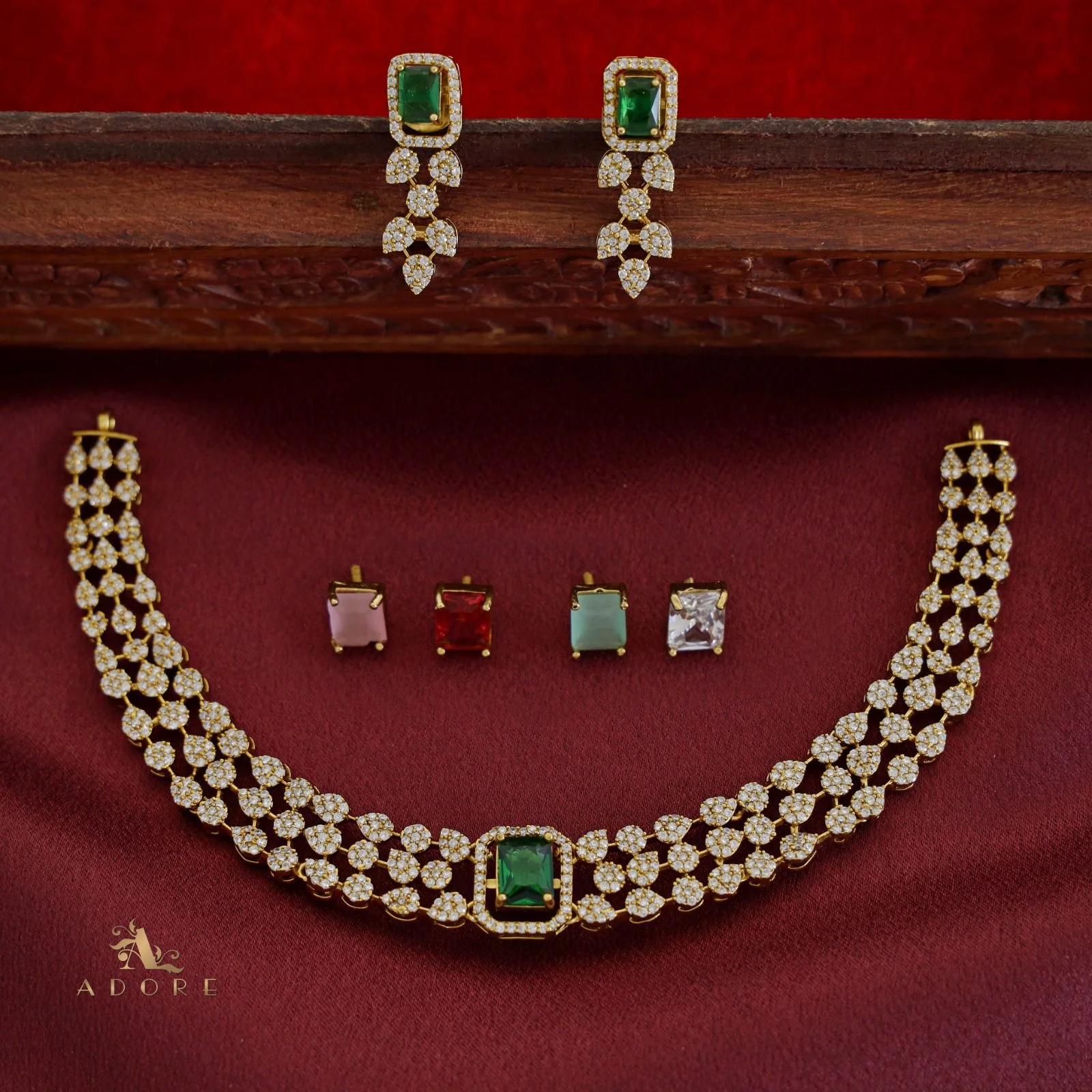 Premium Chamoli Interchangeable AD Short Neckpiece With Earring - Image 12