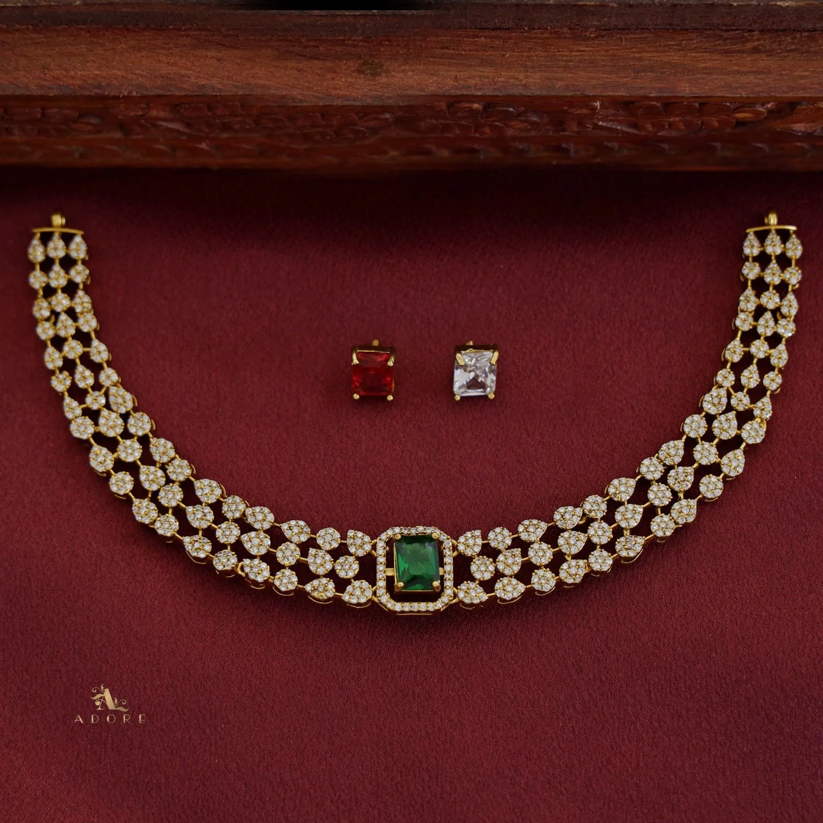 Premium Chamoli Interchangeable AD Short Neckpiece With Earring - Image 5