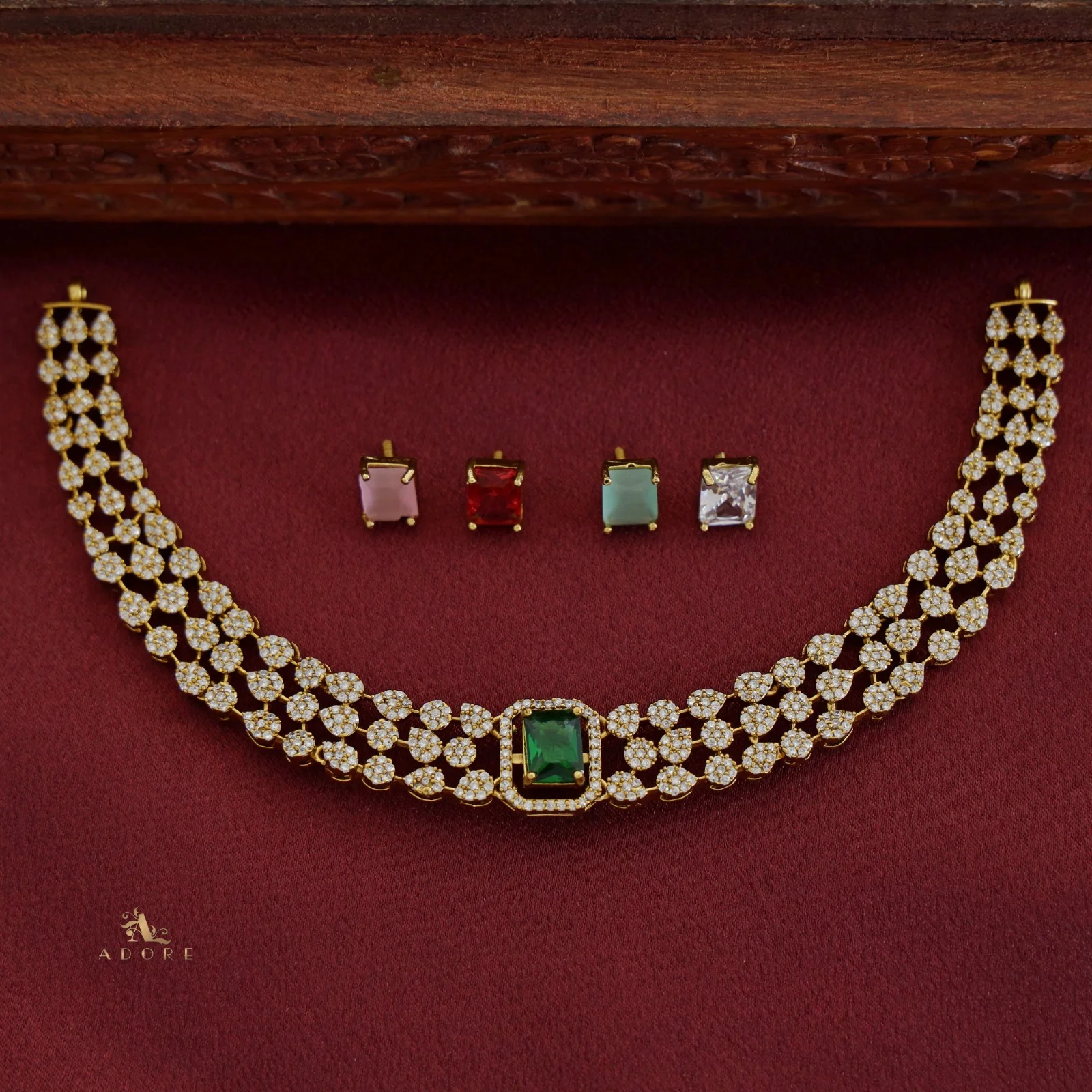Premium Chamoli Interchangeable AD Short Neckpiece With Earring - Image 6