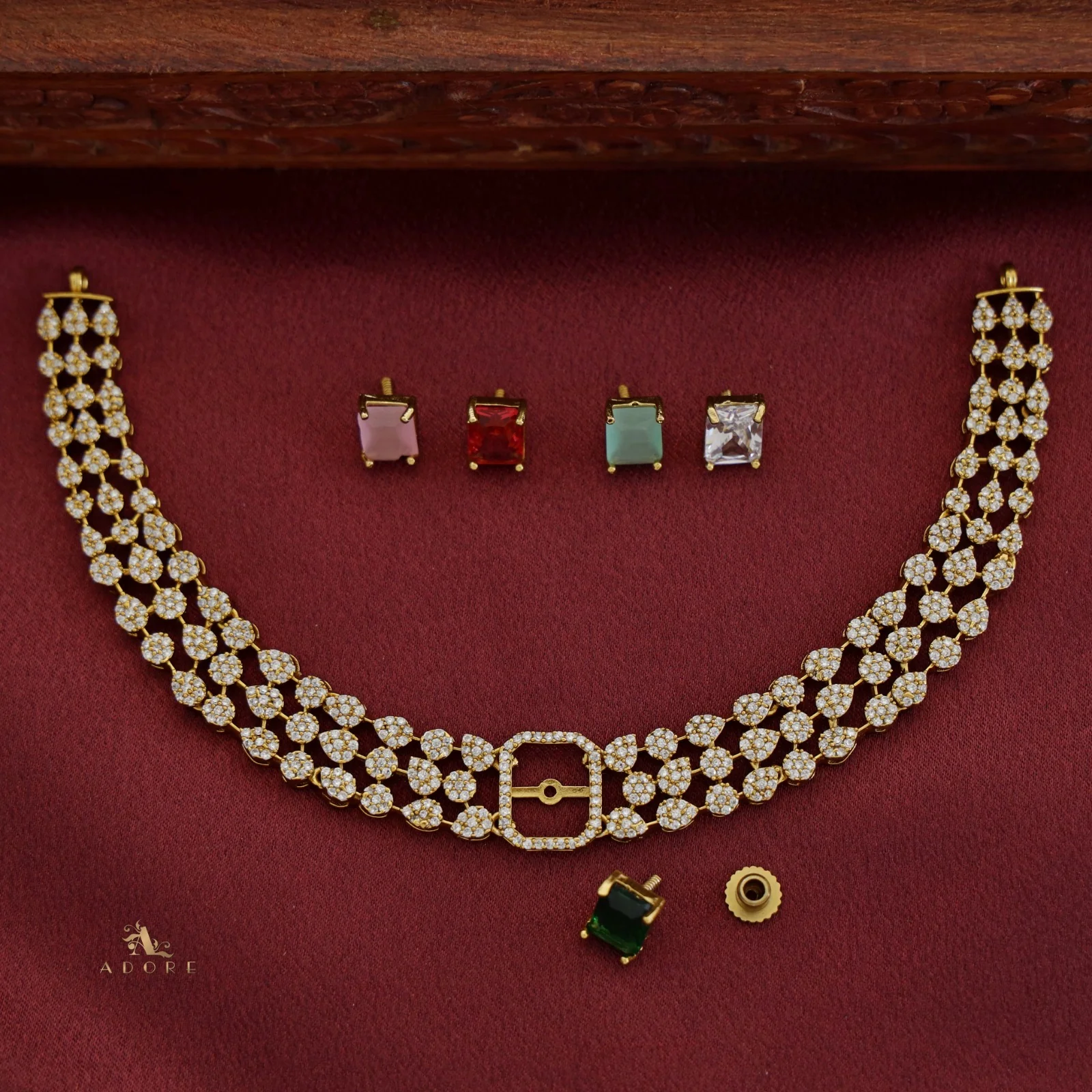 Premium Chamoli Interchangeable AD Short Neckpiece With Earring - Image 7