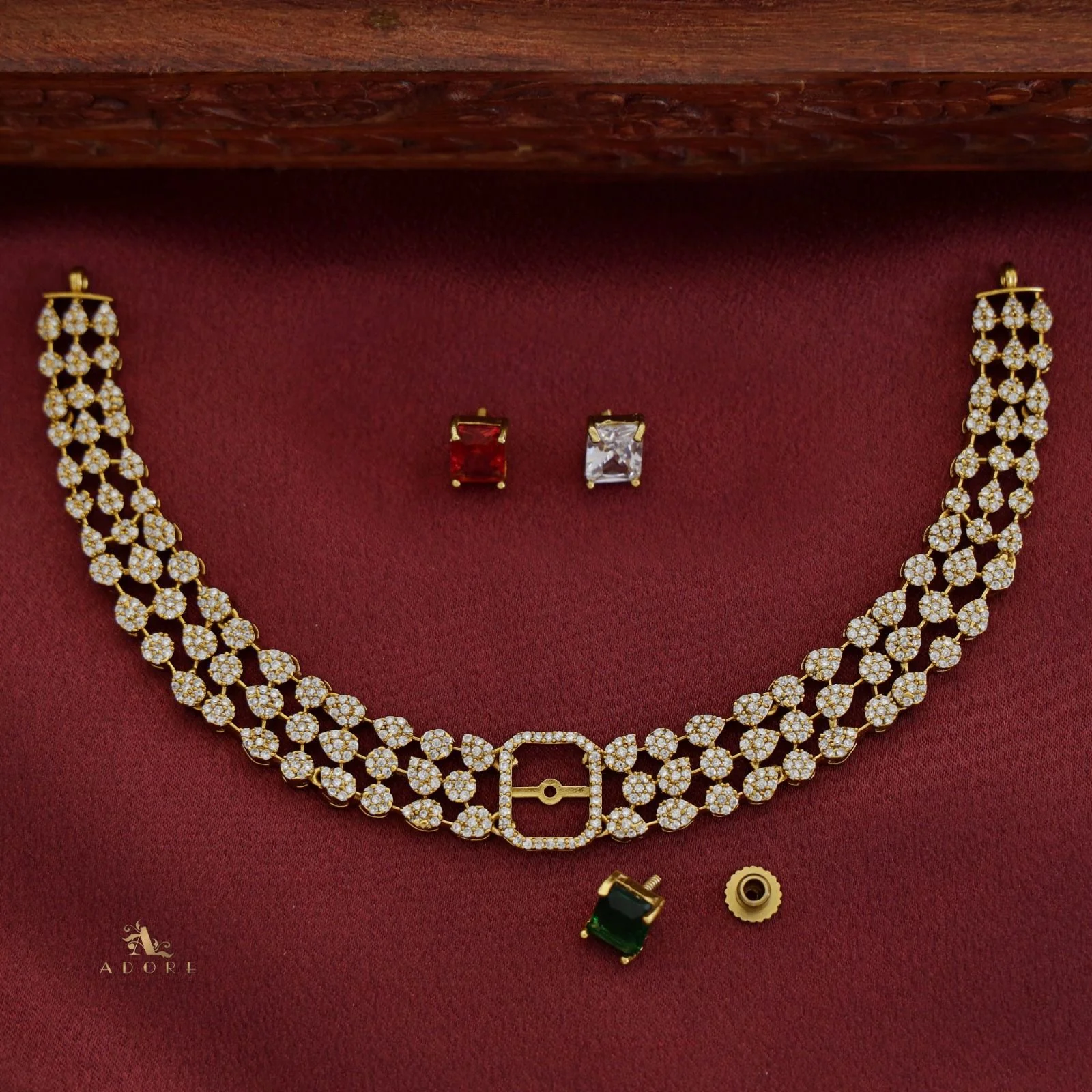Premium Chamoli Interchangeable AD Short Neckpiece With Earring - Image 8