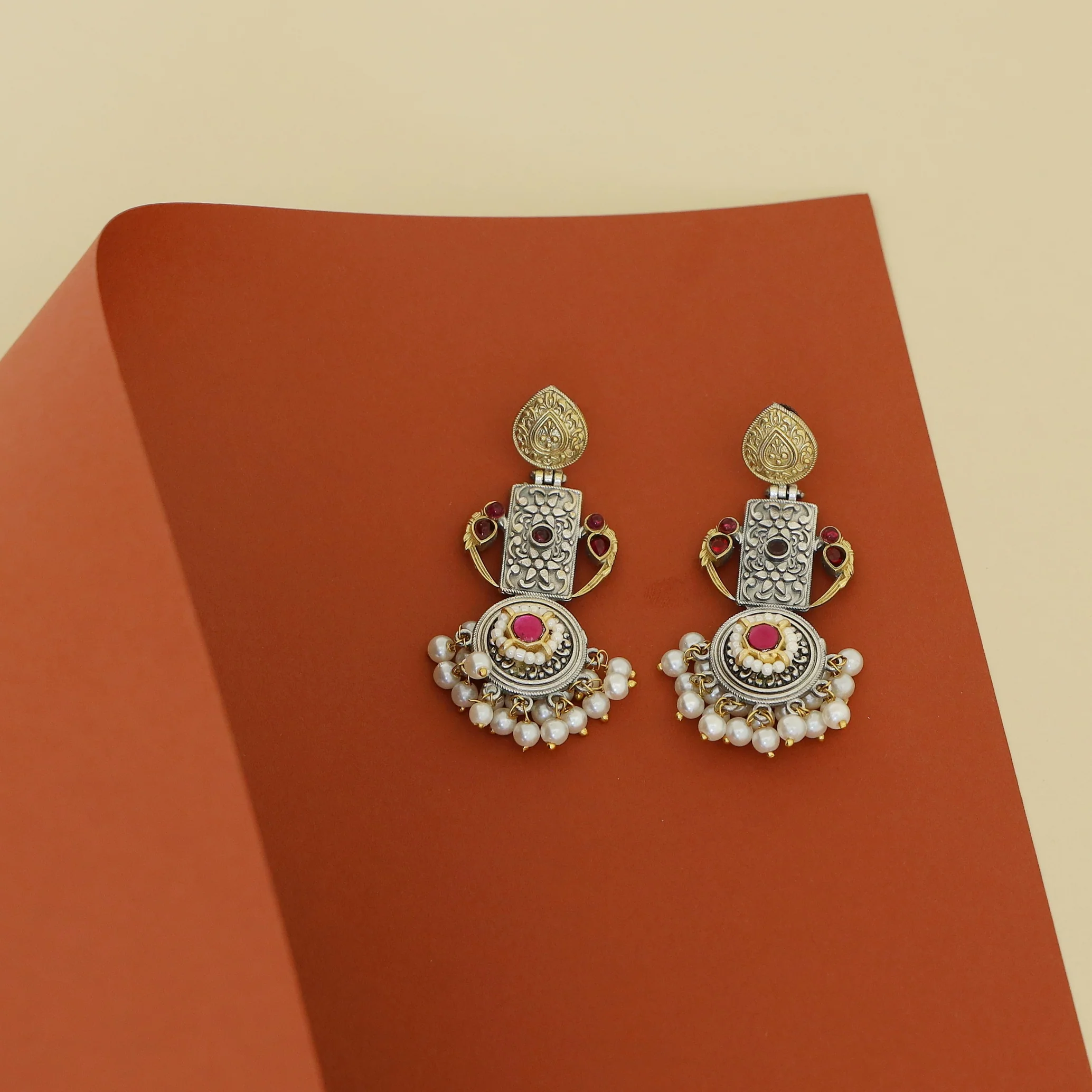 Chansy Drop Rectangle & Circle Pearl Earring - Image 2