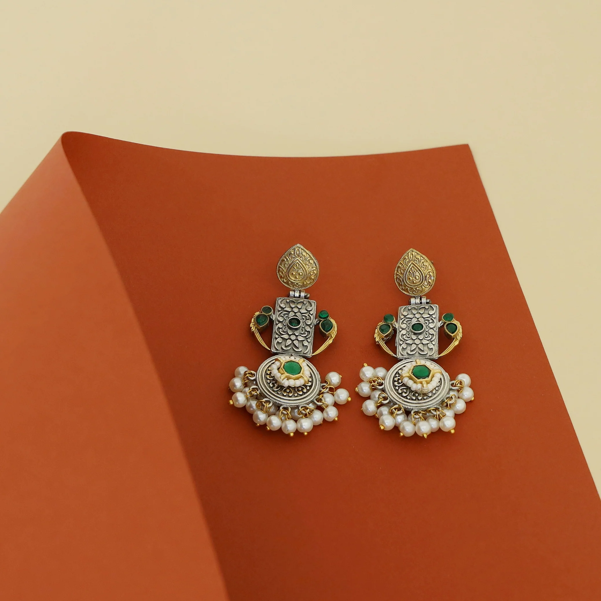 Chansy Drop Rectangle & Circle Pearl Earring - Image 3