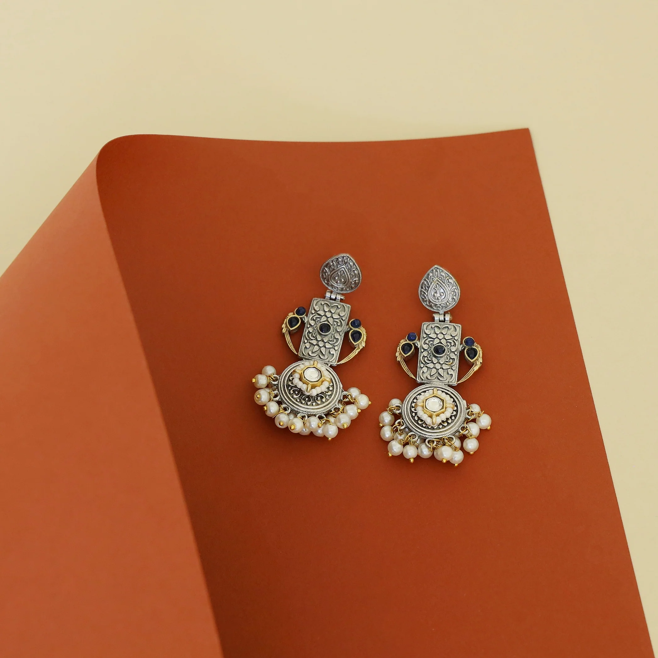 Chansy Drop Rectangle & Circle Pearl Earring - Image 4