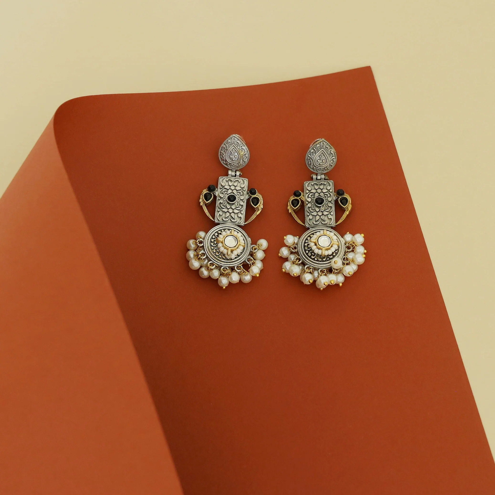 Chansy Drop Rectangle & Circle Pearl Earring - Image 5