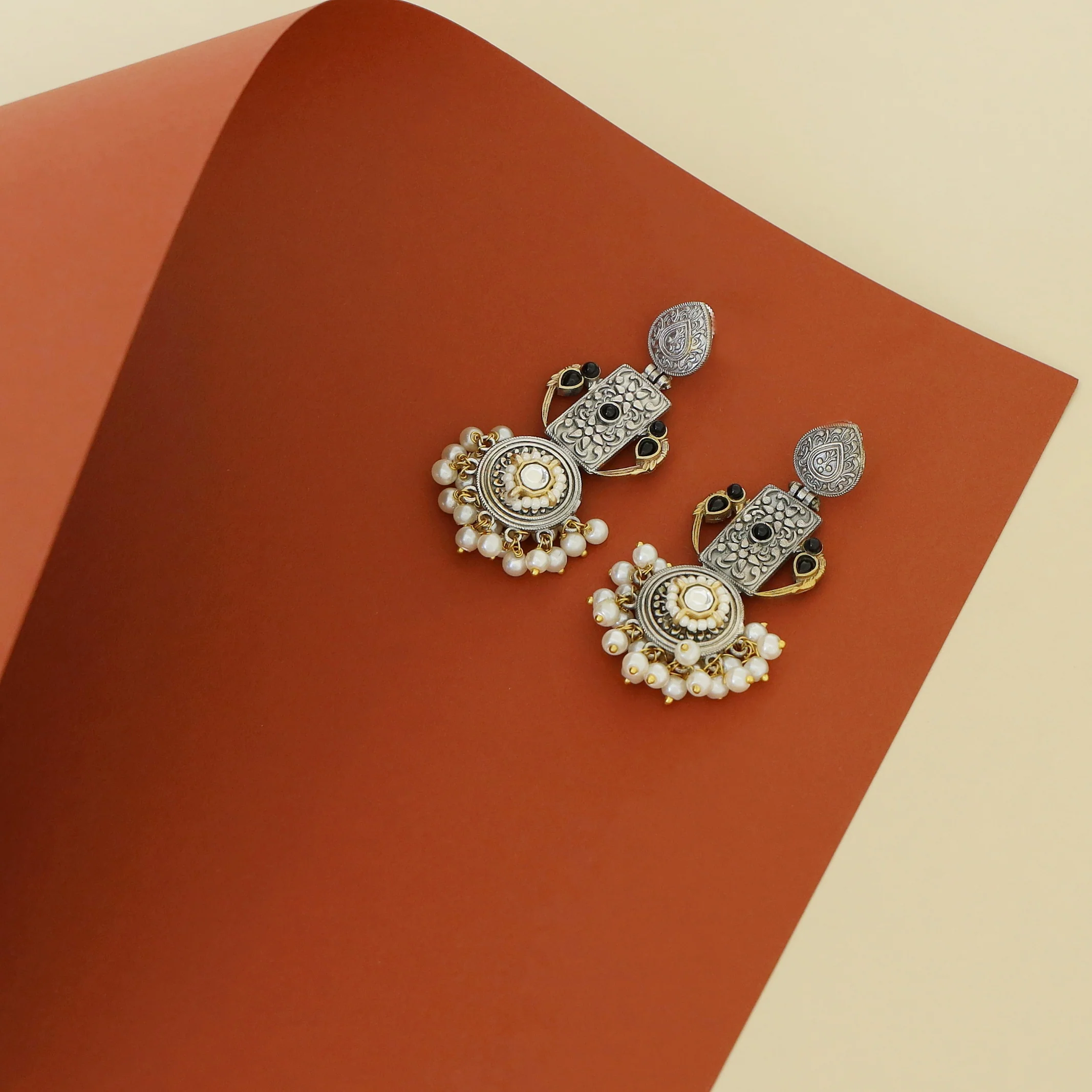 Chansy Drop Rectangle & Circle Pearl Earring - Image 6