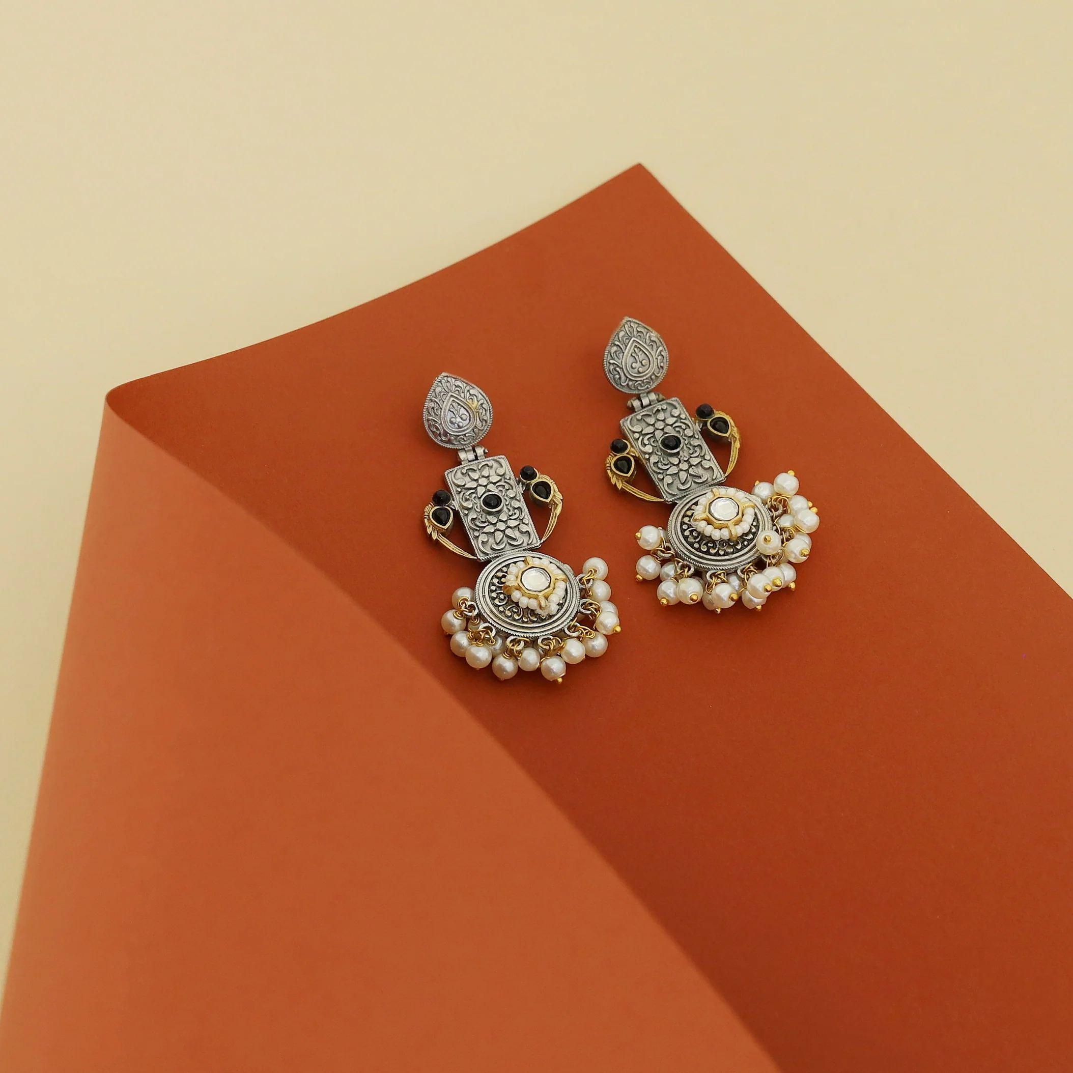 Chansy Drop Rectangle & Circle Pearl Earring - Image 7
