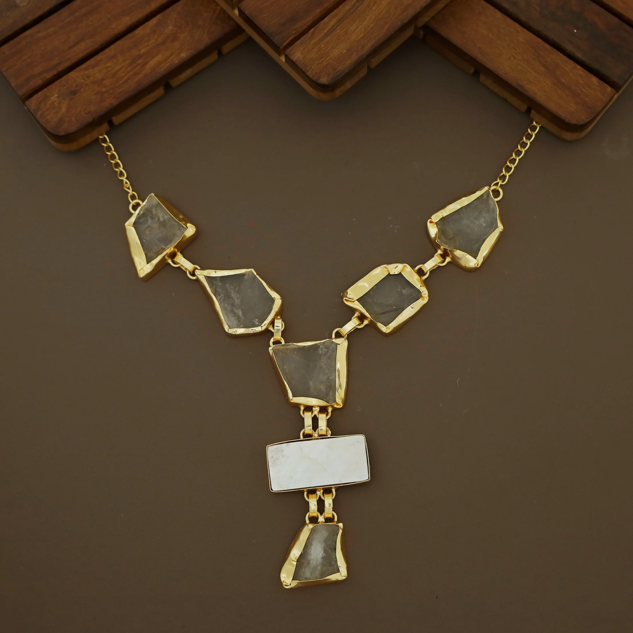 Charlize Raw Stone Rectangle MOP Long Neckpiece - Image 10