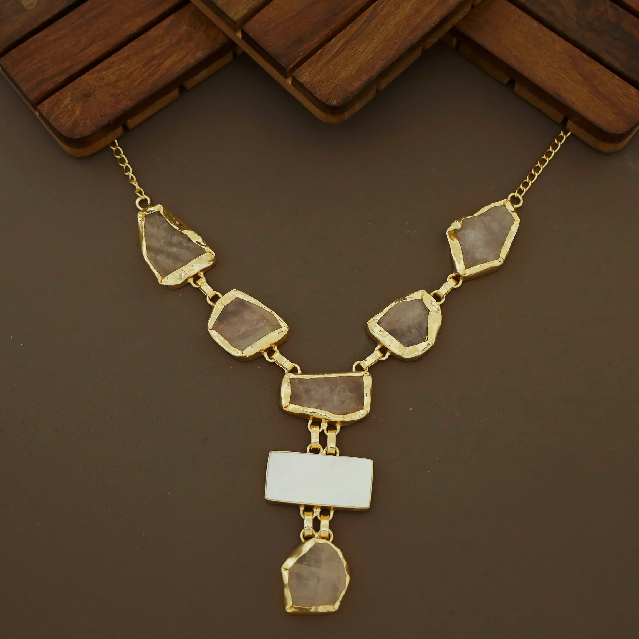 Charlize Raw Stone Rectangle MOP Long Neckpiece - Image 11
