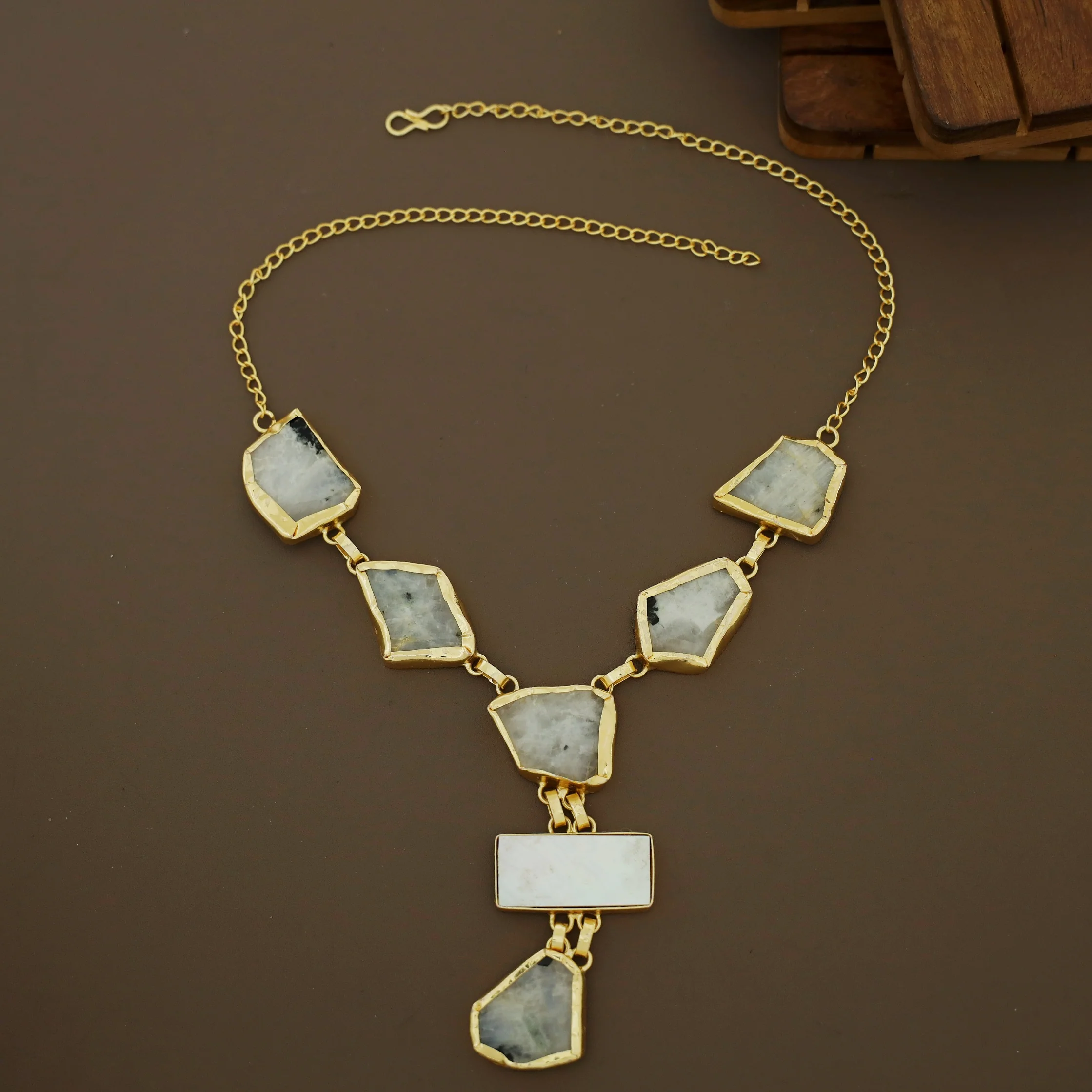 Charlize Raw Stone Rectangle MOP Long Neckpiece - Image 12