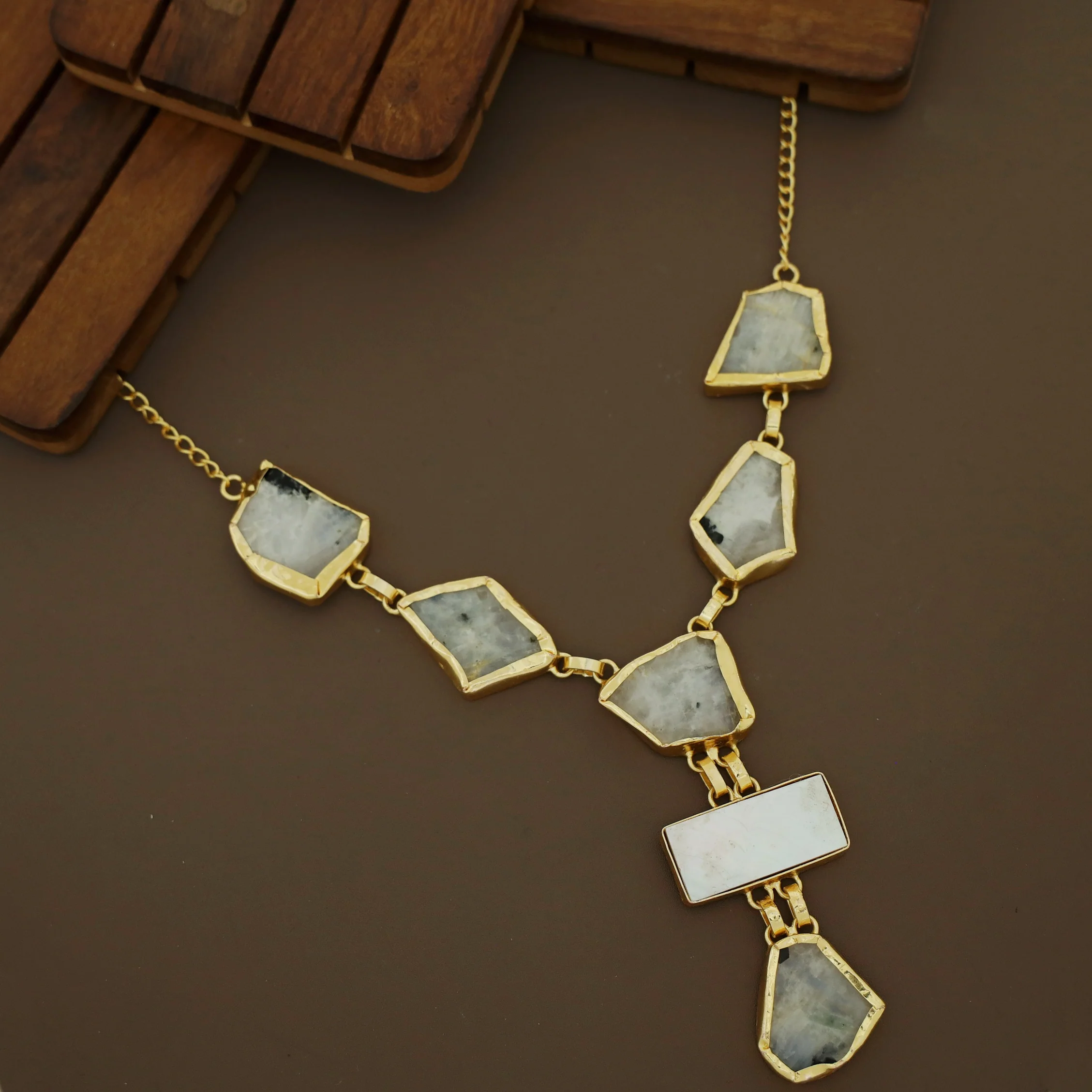 Charlize Raw Stone Rectangle MOP Long Neckpiece - Image 13