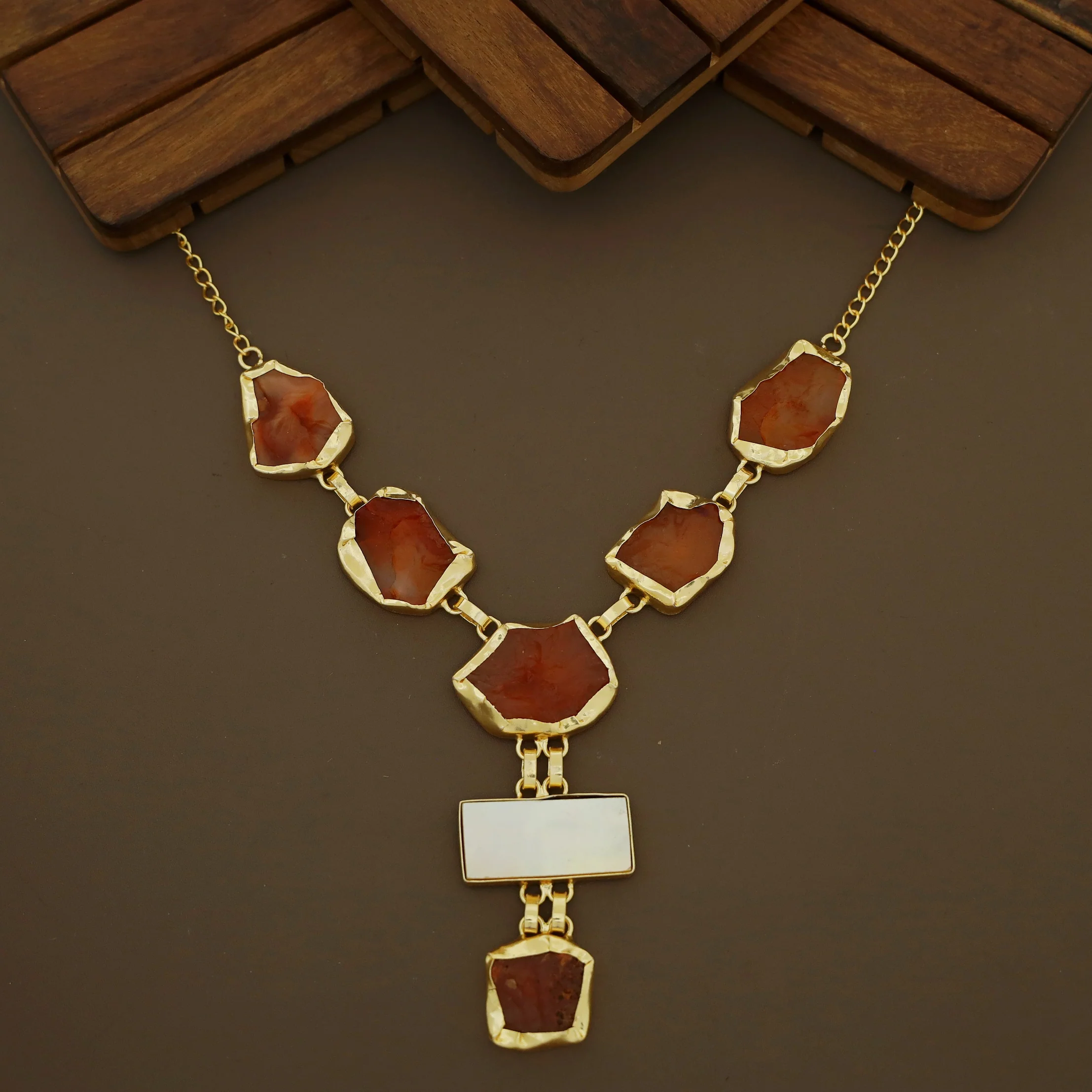 Charlize Raw Stone Rectangle MOP Long Neckpiece - Image 4