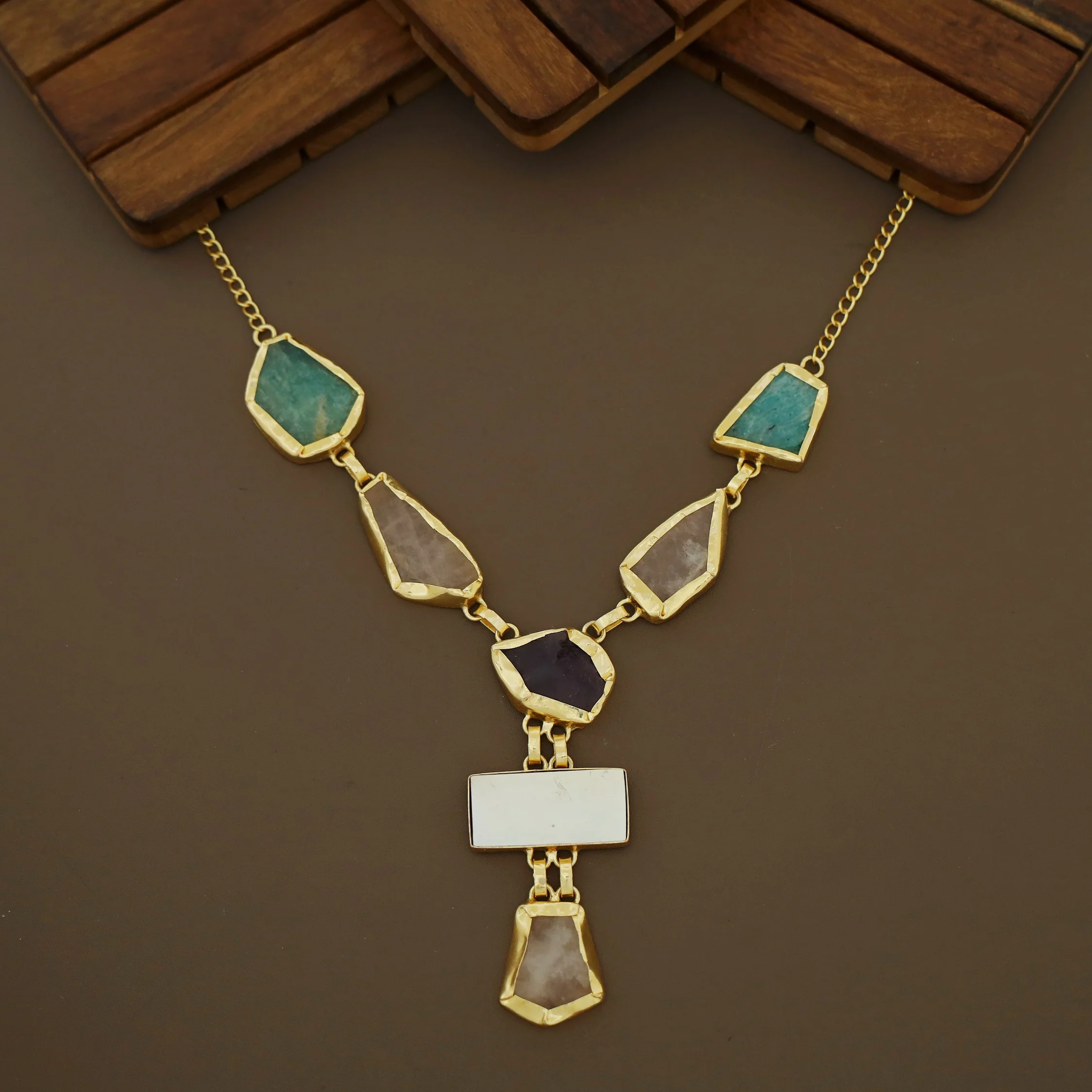 Charlize Raw Stone Rectangle MOP Long Neckpiece - Image 6