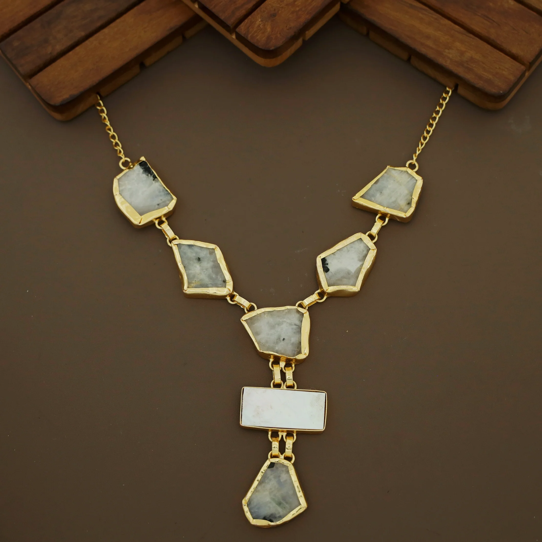 Charlize Raw Stone Rectangle MOP Long Neckpiece - Image 9
