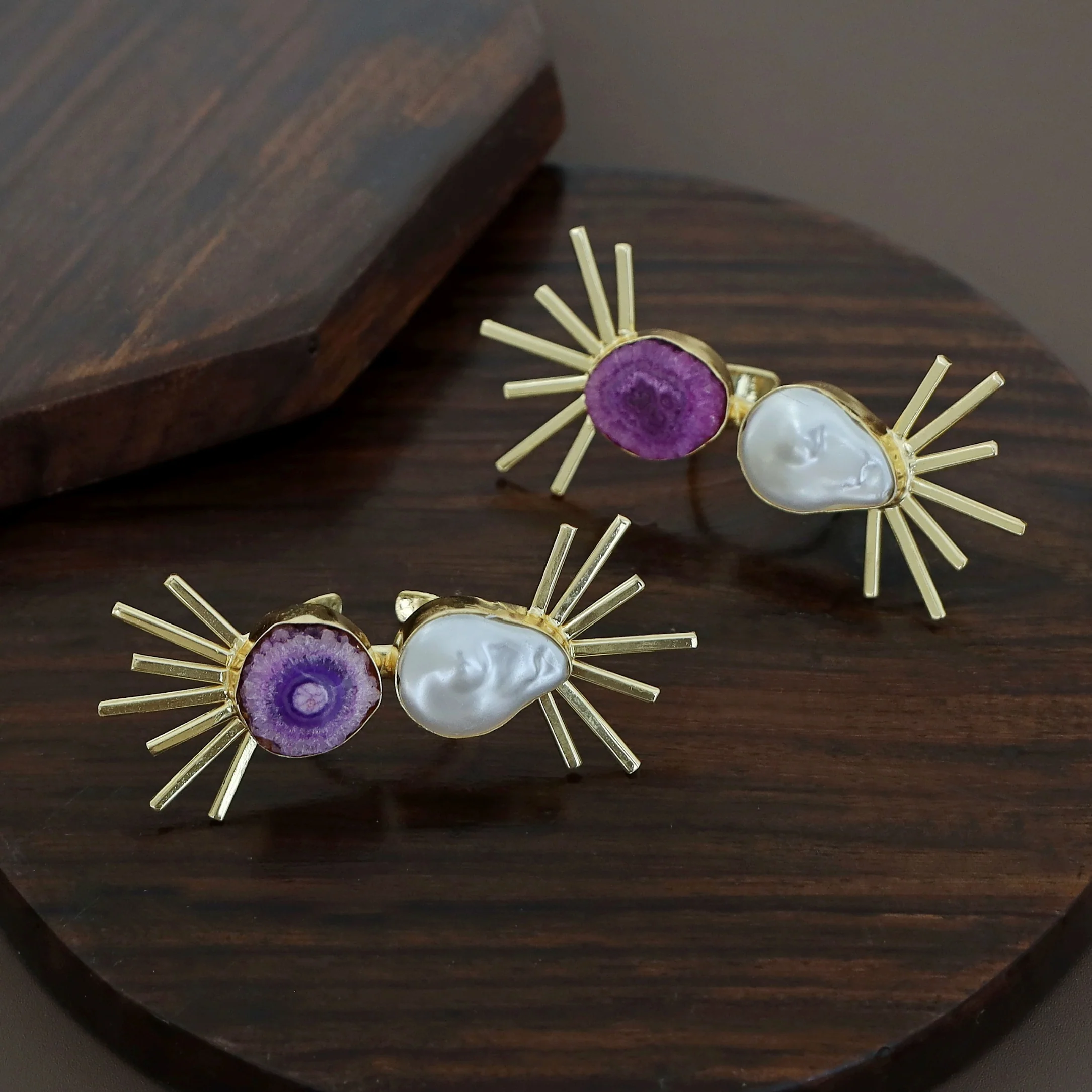 Chidiya Semi Sun Agate + Baroque Ring - Image 3