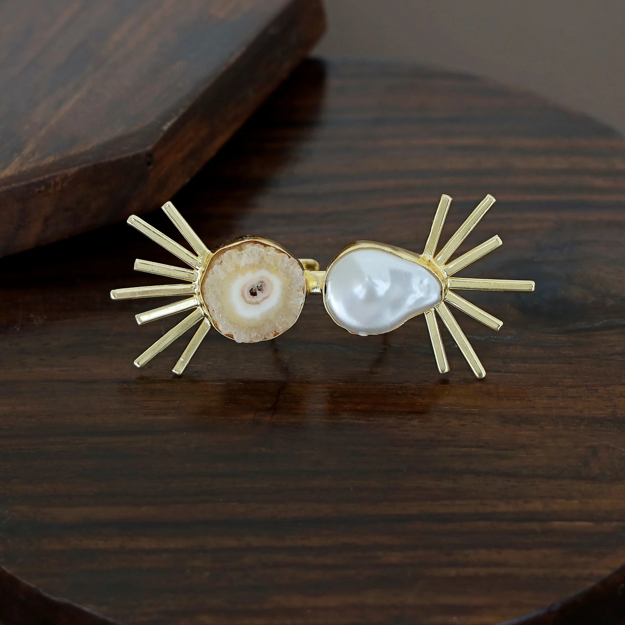 Chidiya Semi Sun Agate + Baroque Ring - Image 5