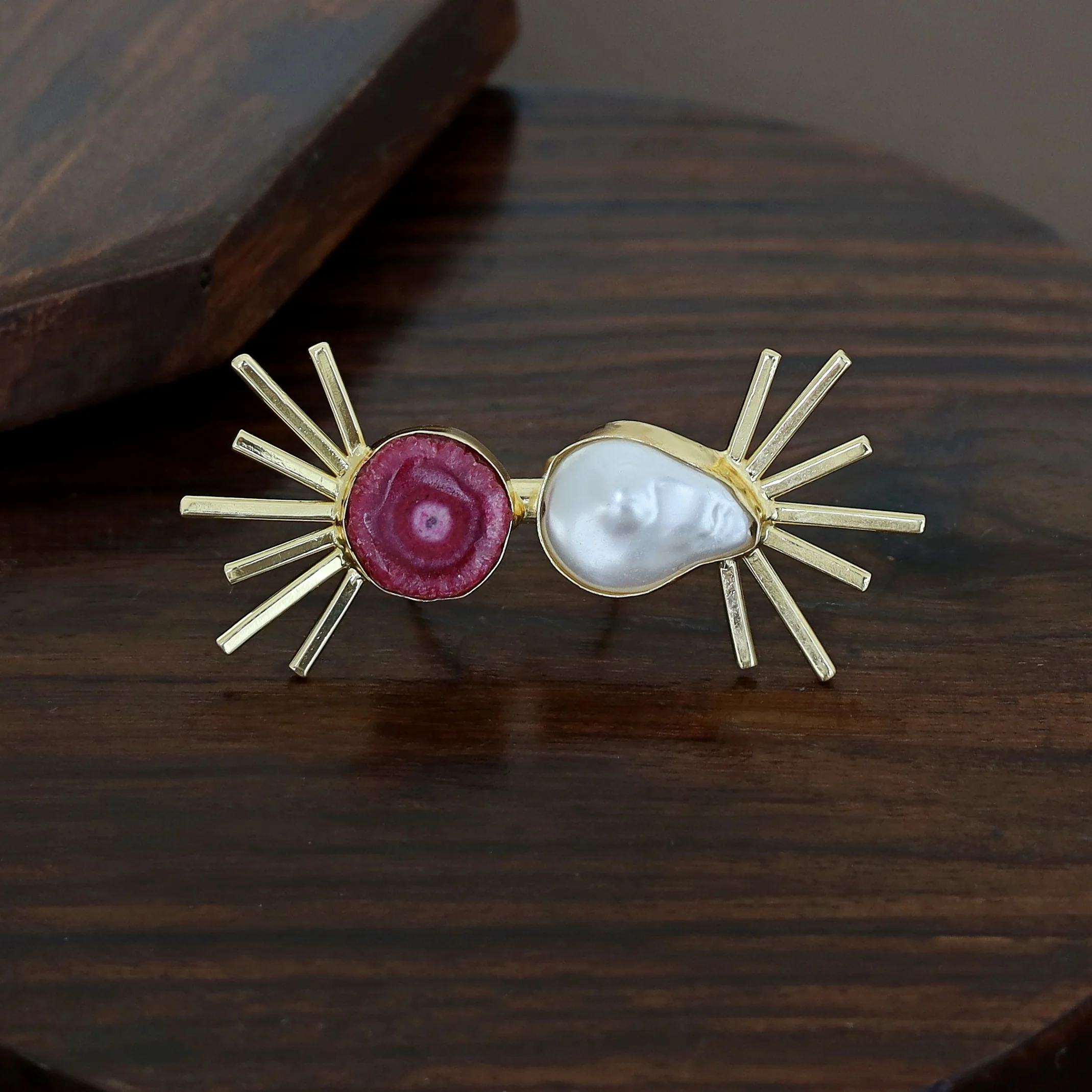 Chidiya Semi Sun Agate + Baroque Ring - Image 6