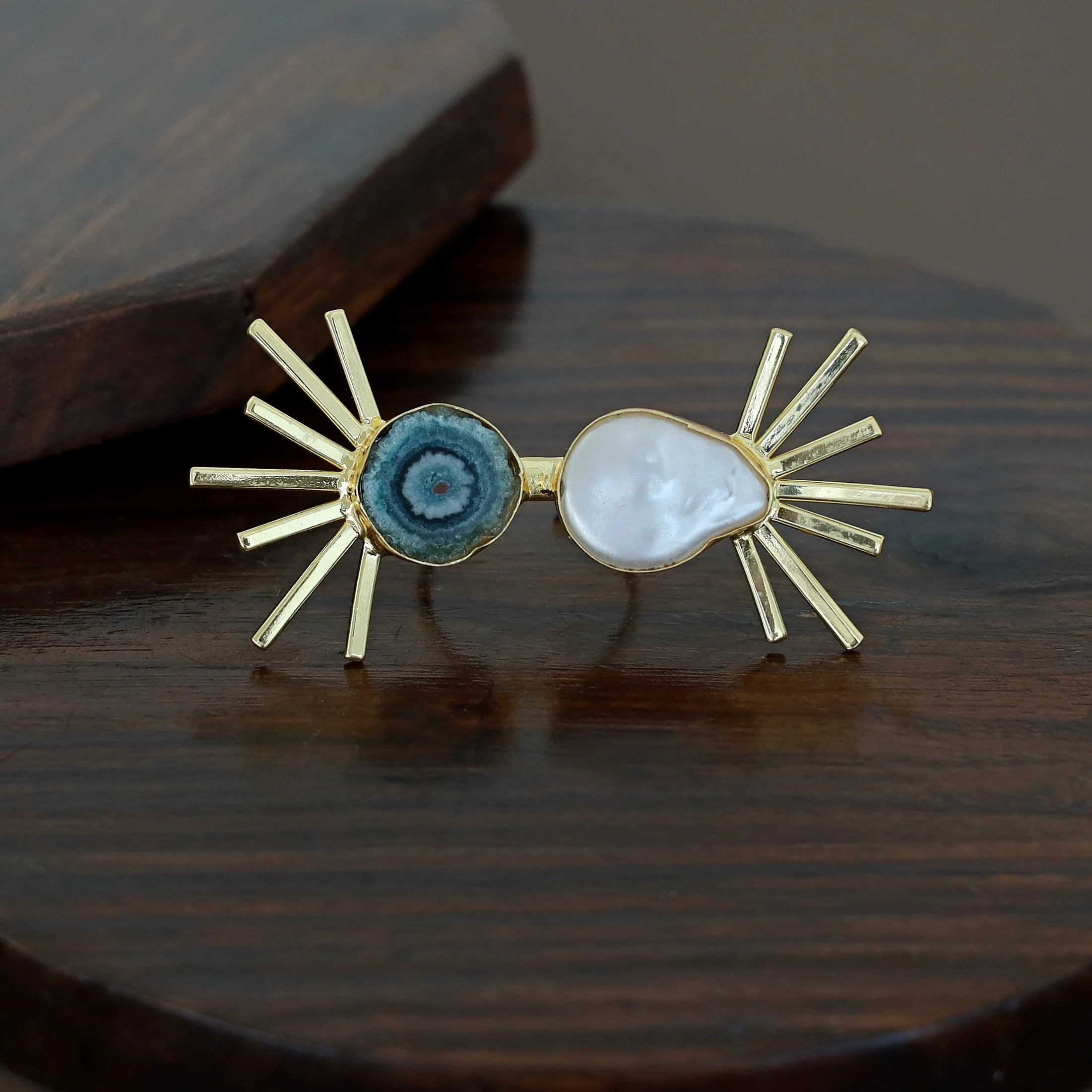 Chidiya Semi Sun Agate + Baroque Ring - Image 8