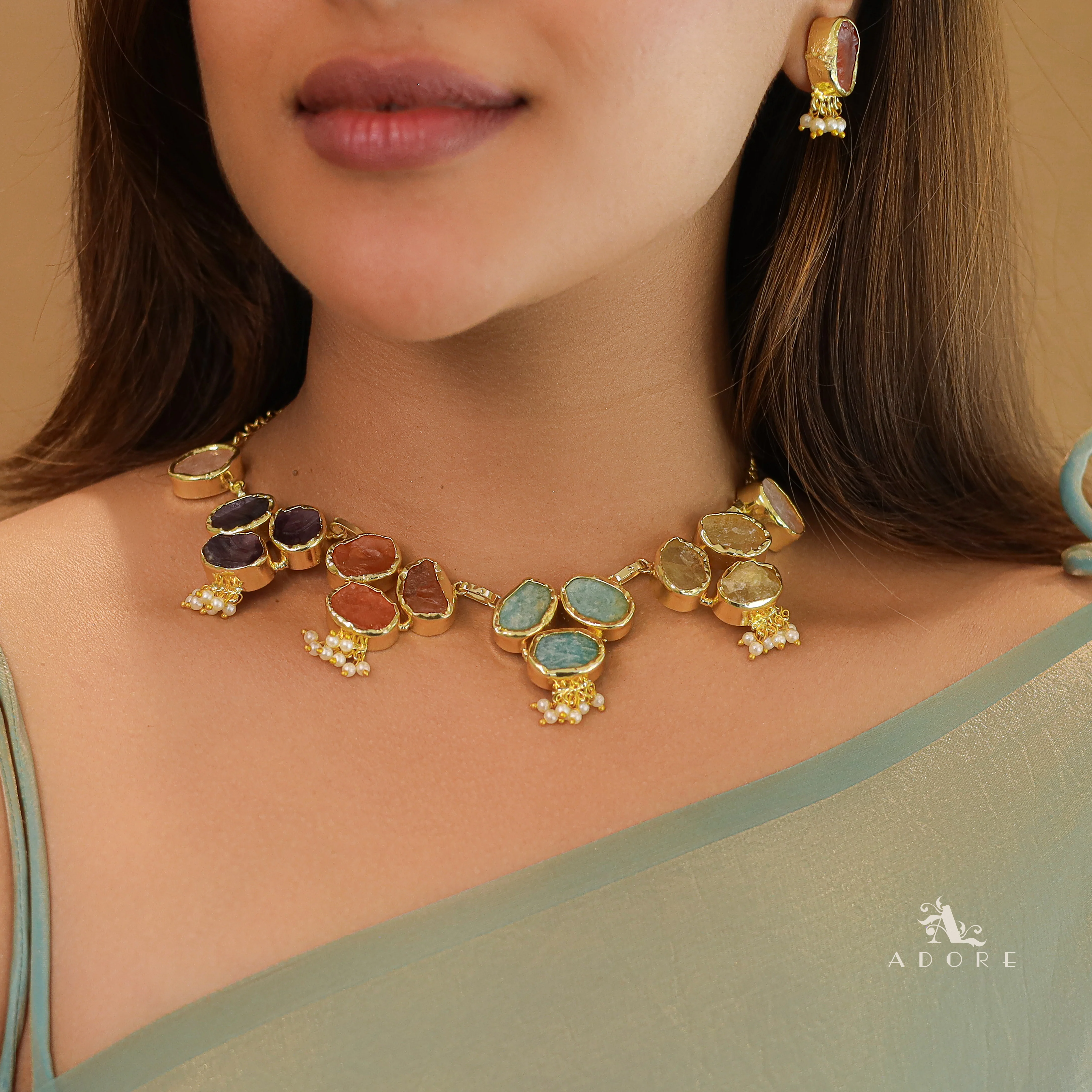 Dina Raw Stone Pearl Neckpiece With Stud - Image 3