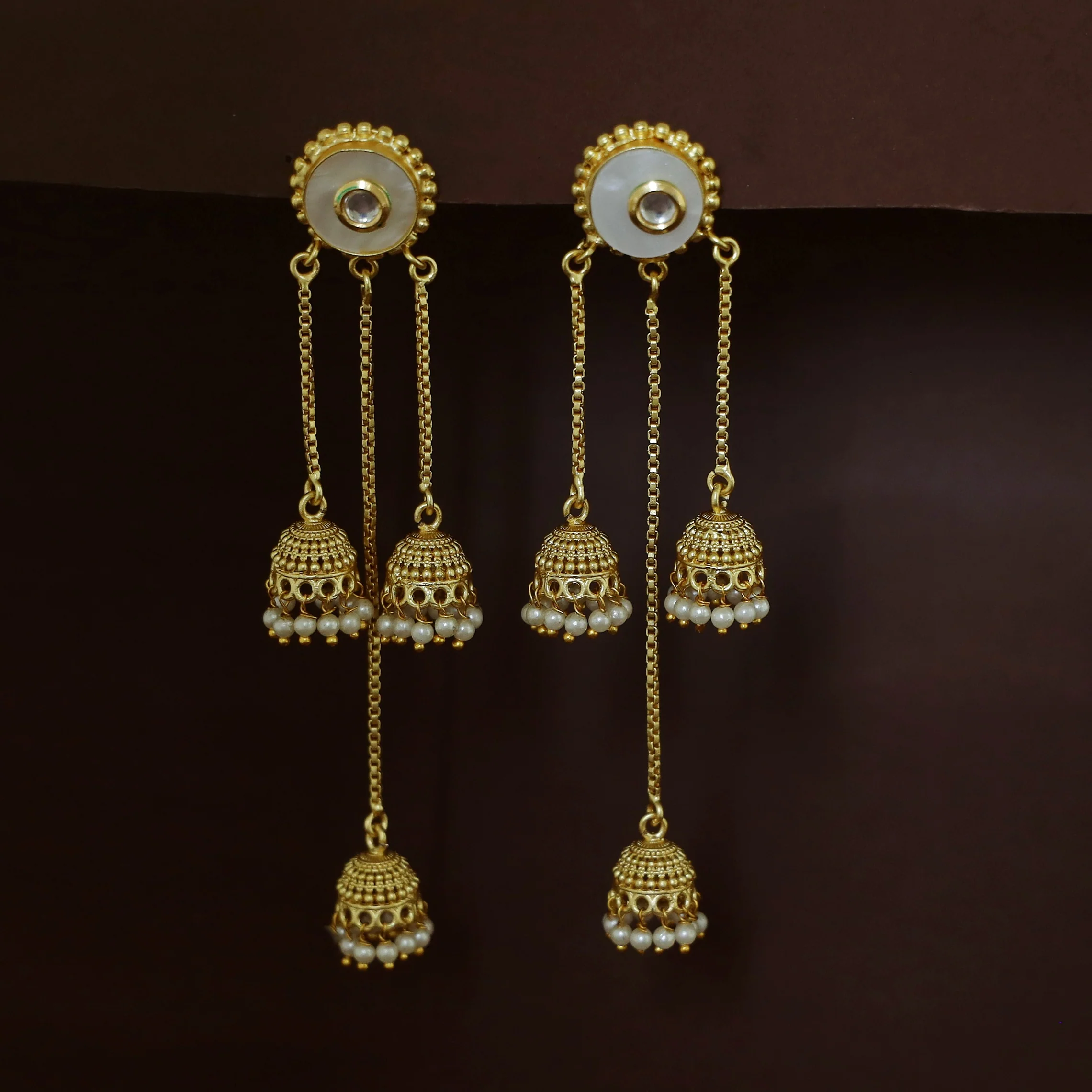 Agnayi Circle MOP Hanging Tri Jhumka Kashmiri Earring - Image 2