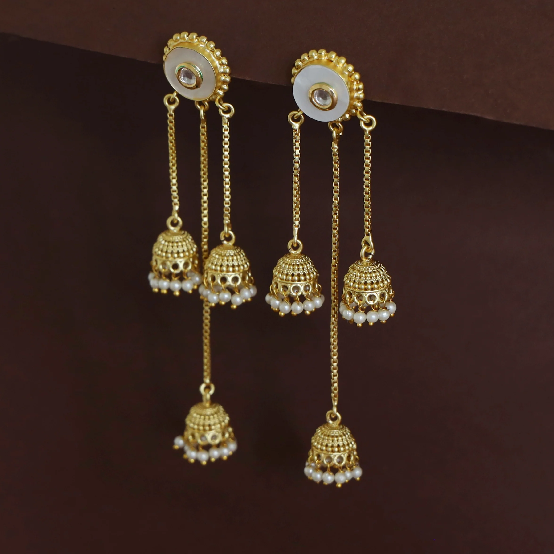 Agnayi Circle MOP Hanging Tri Jhumka Kashmiri Earring - Image 3
