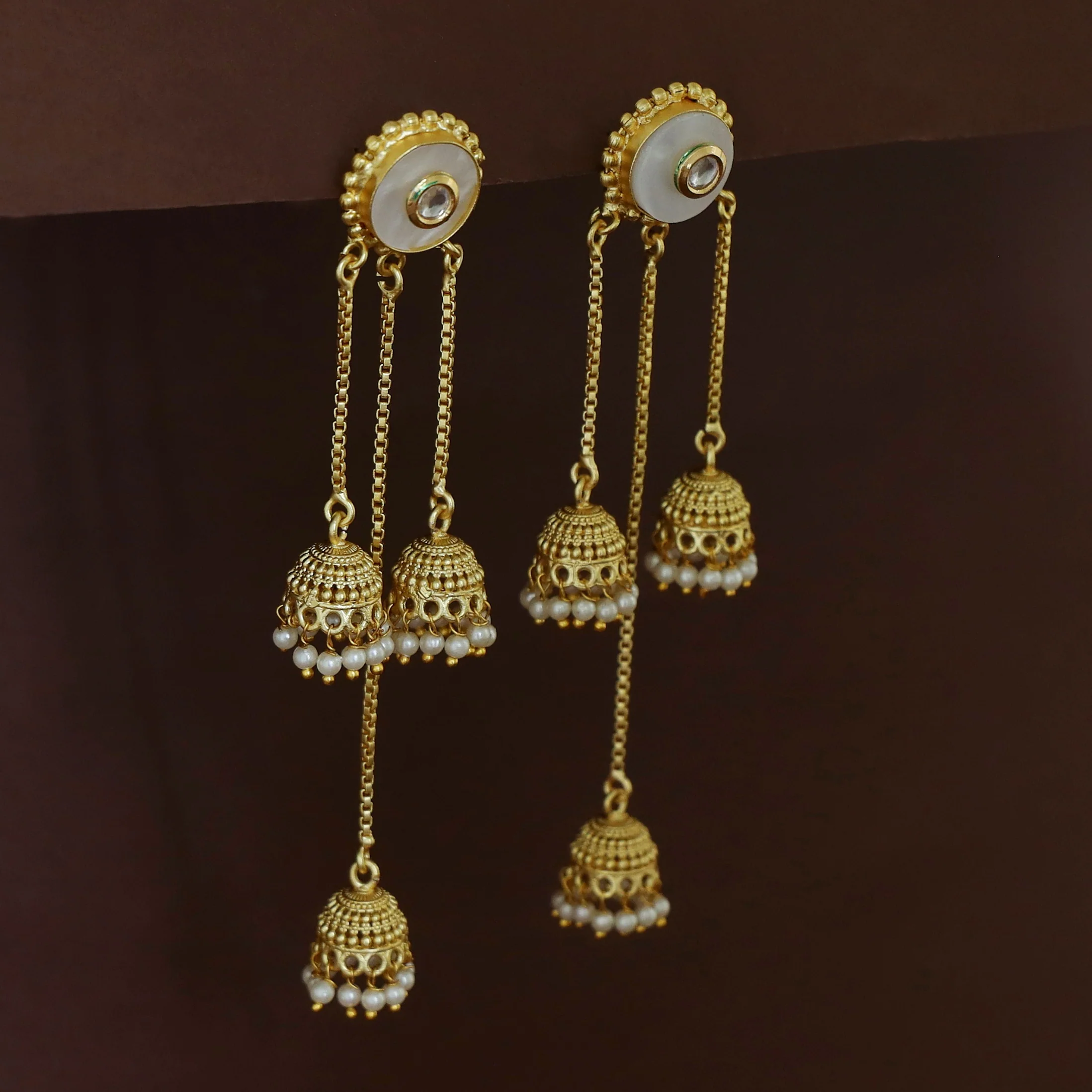 Agnayi Circle MOP Hanging Tri Jhumka Kashmiri Earring - Image 4