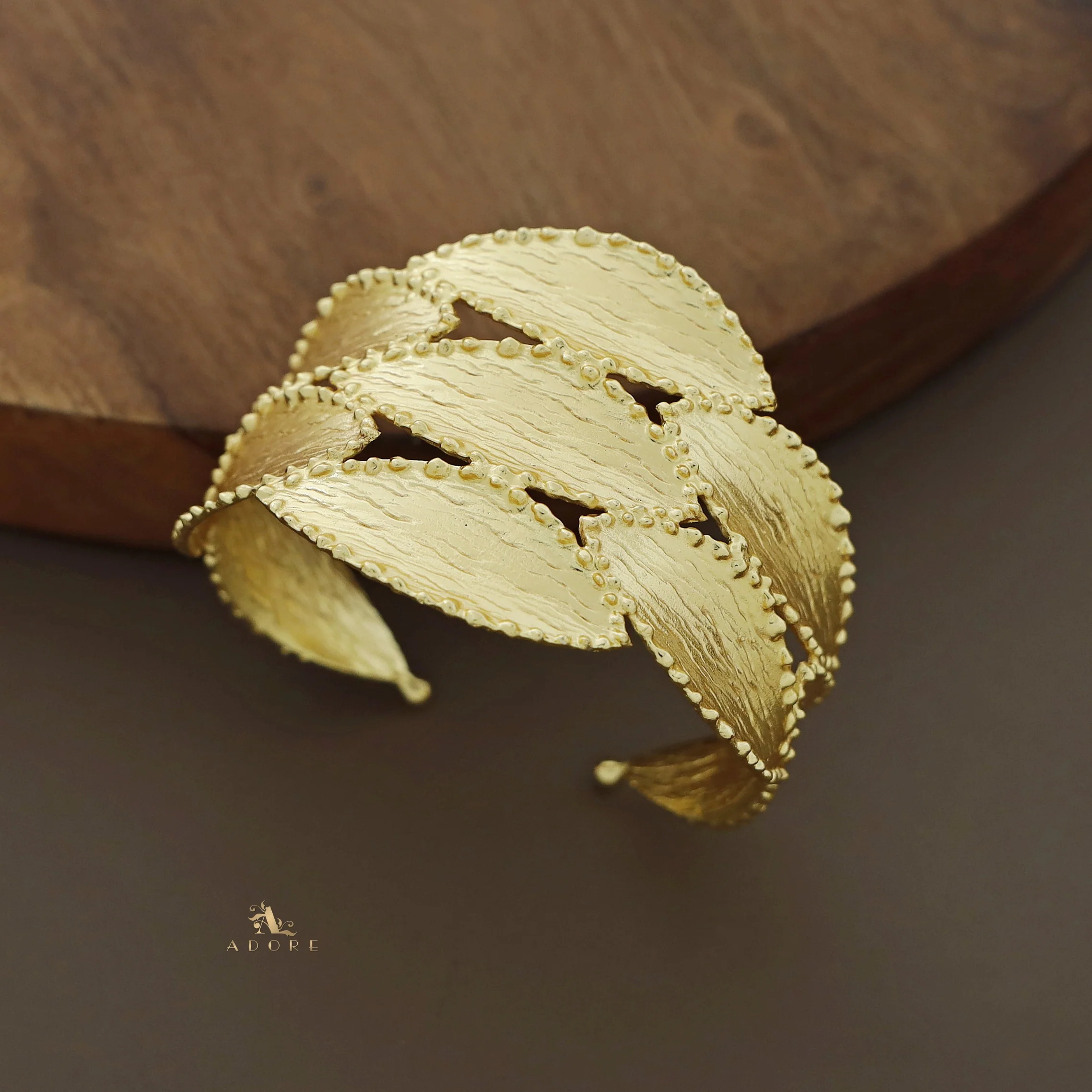 Clarissa Golden Textured Leaf Bangle - Image 2