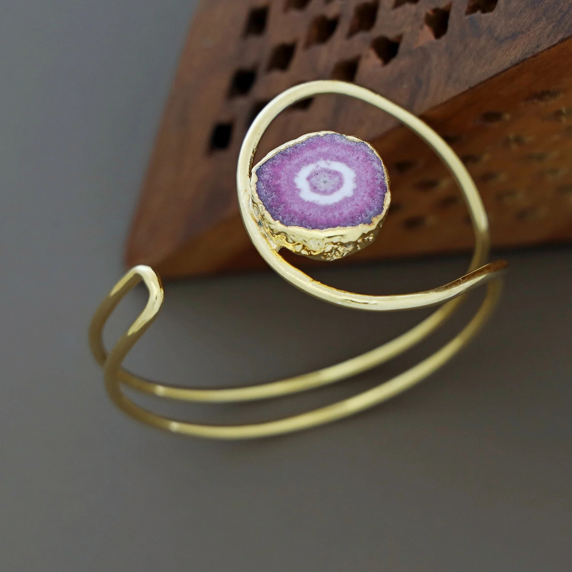 Clarita Electro Plated Agate Stone Bangle - Image 15