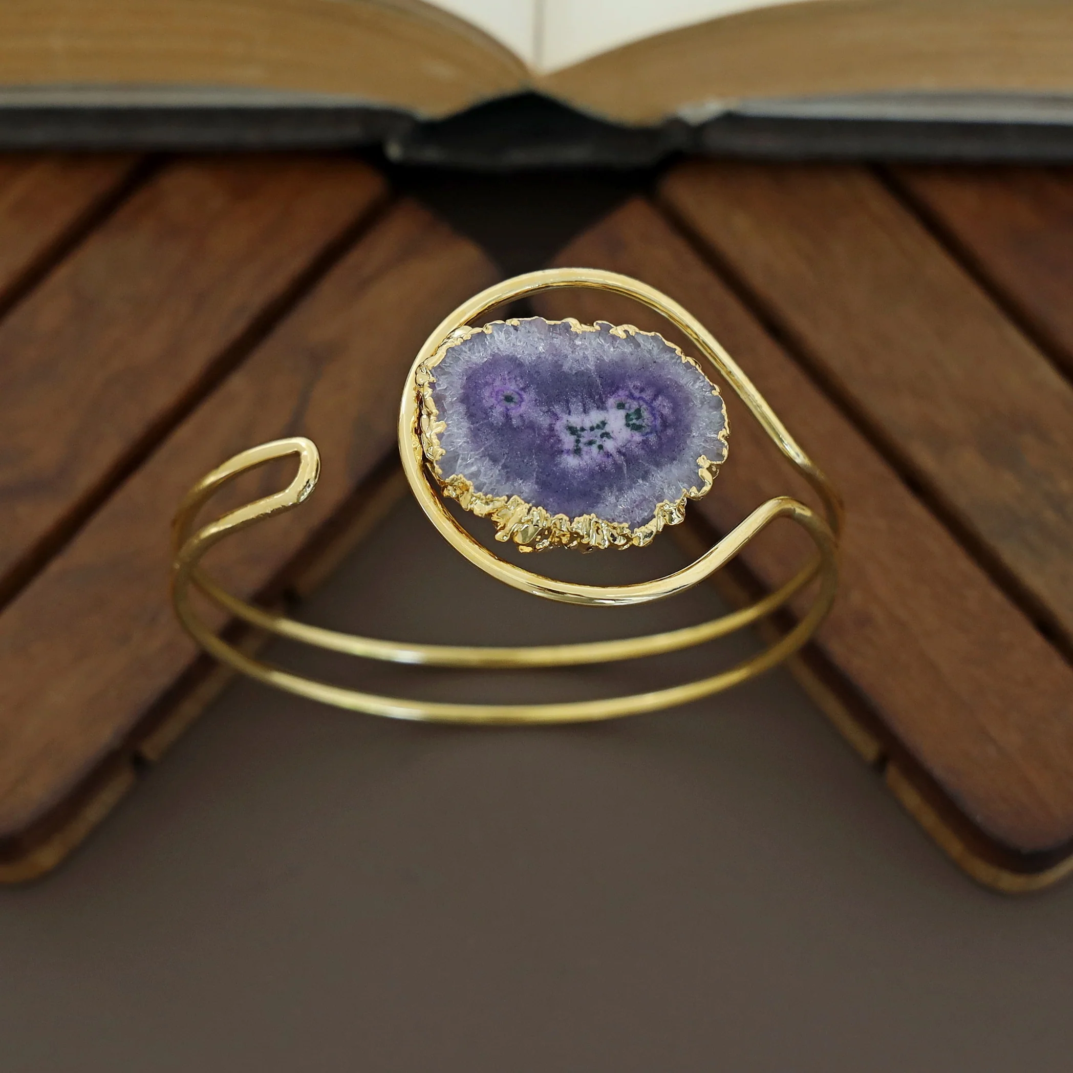 Clarita Electro Plated Agate Stone Bangle - Image 2