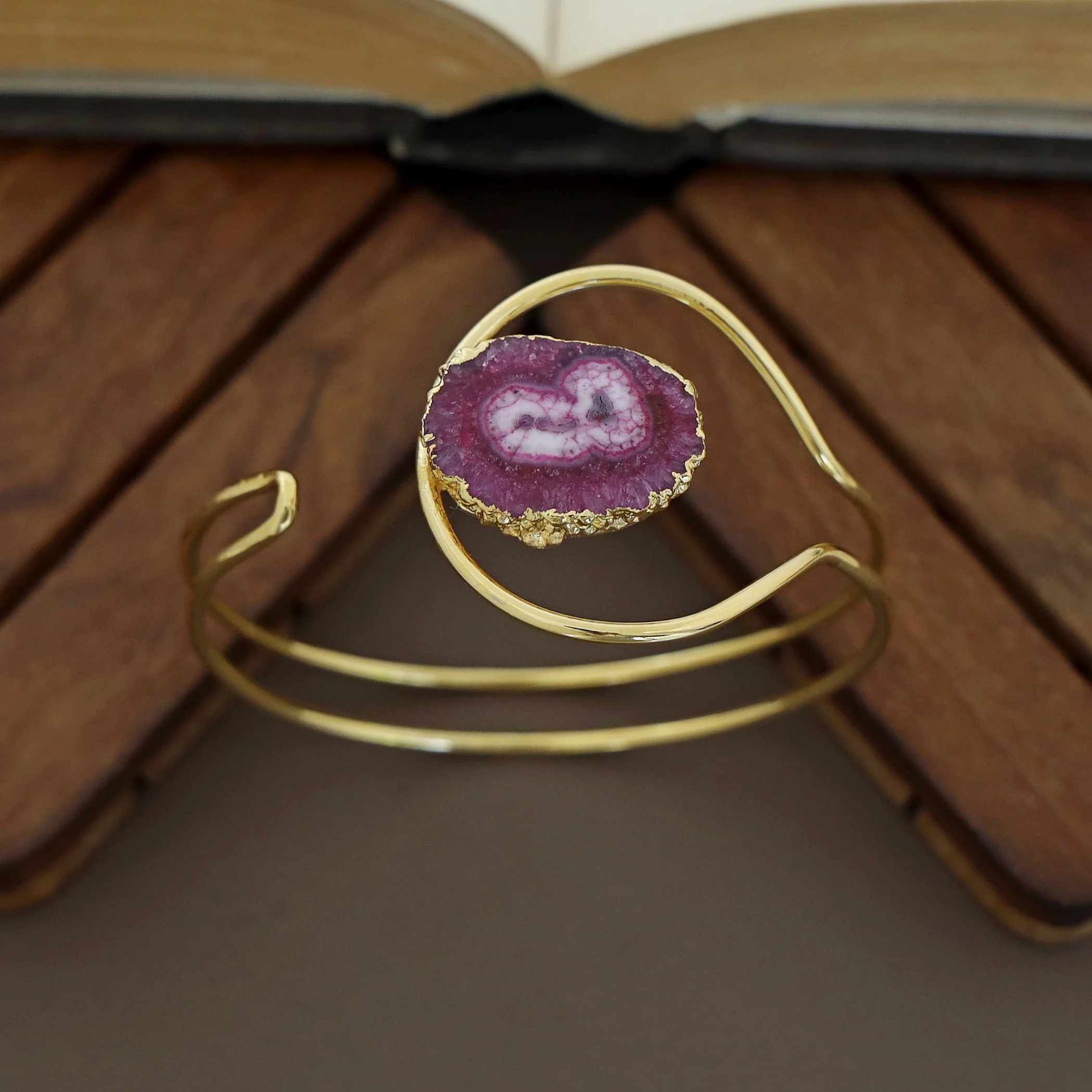 Clarita Electro Plated Agate Stone Bangle - Image 4