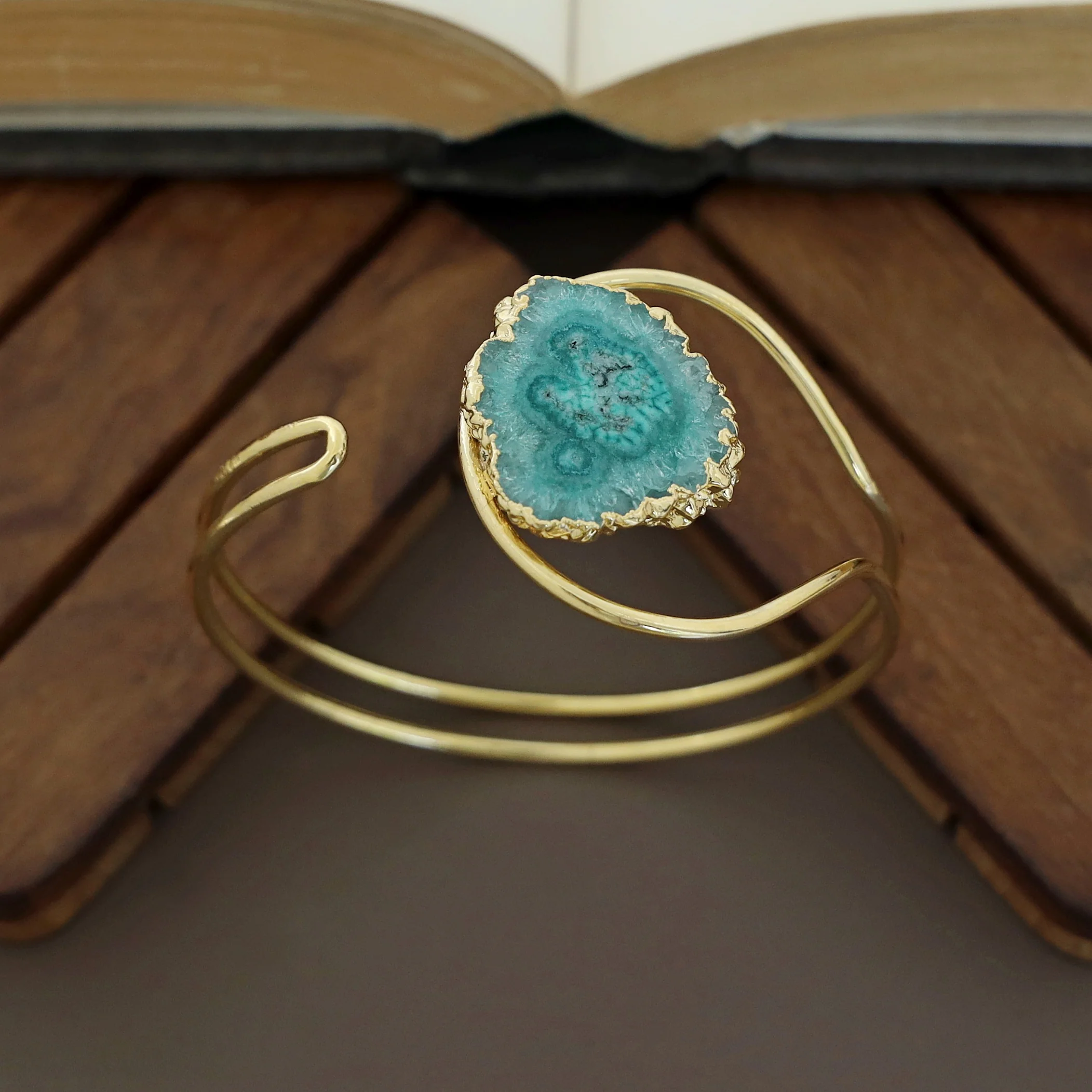 Clarita Electro Plated Agate Stone Bangle - Image 6