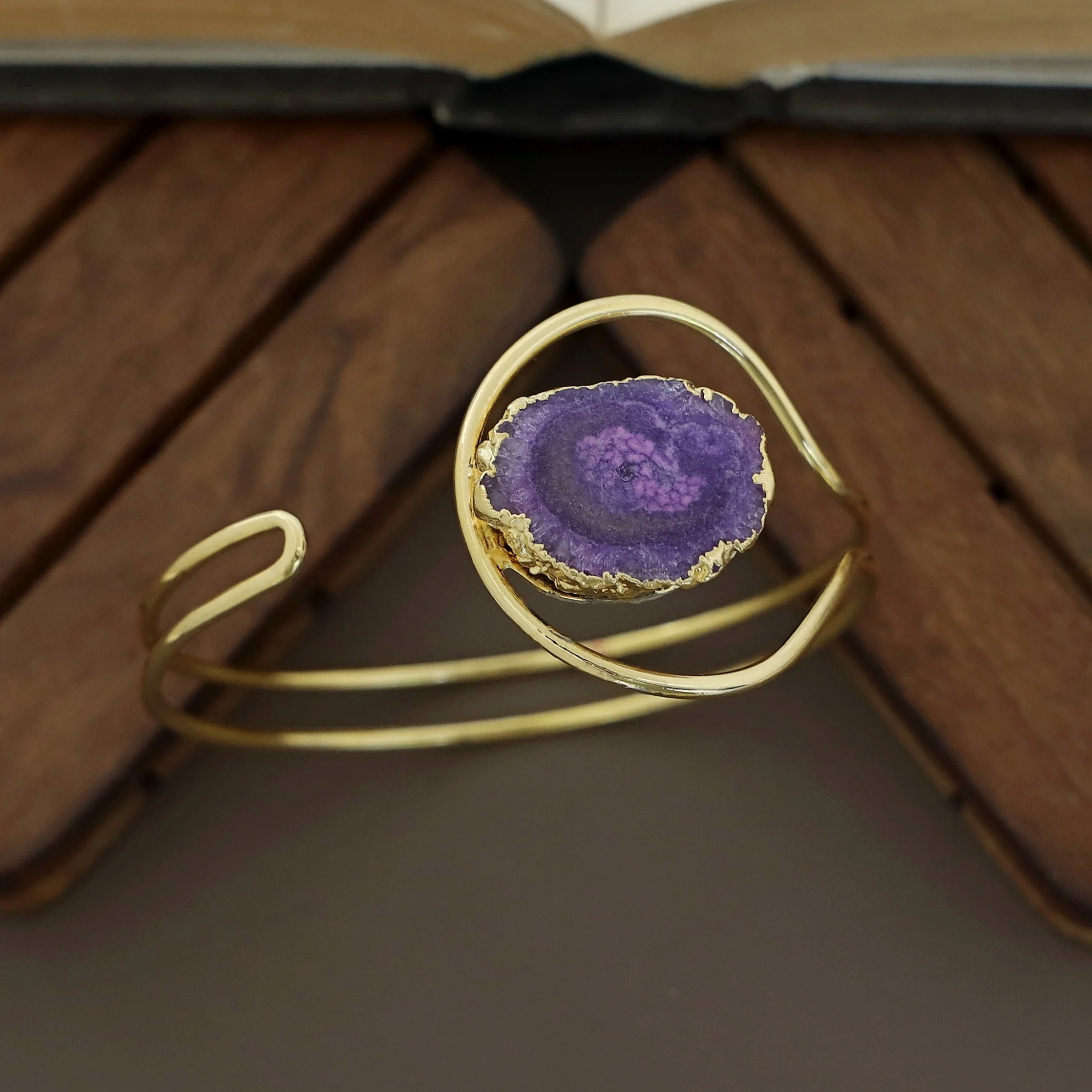 Clarita Electro Plated Agate Stone Bangle - Image 7