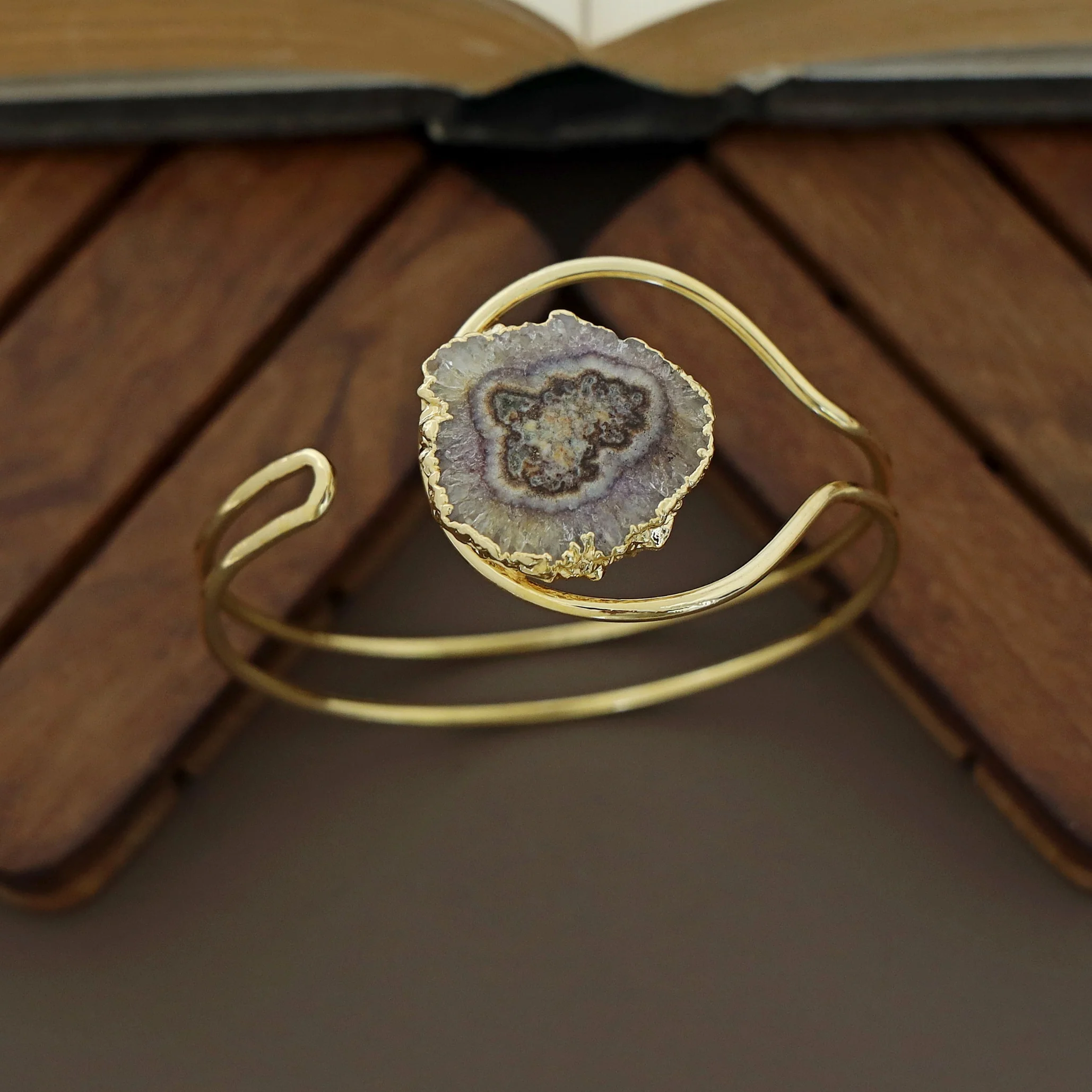 Clarita Electro Plated Agate Stone Bangle - Image 8