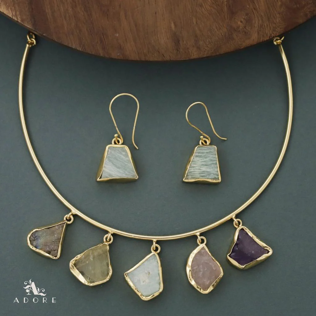 Colby 5 Raw Stone Neck Cuff With Drop - Image 11