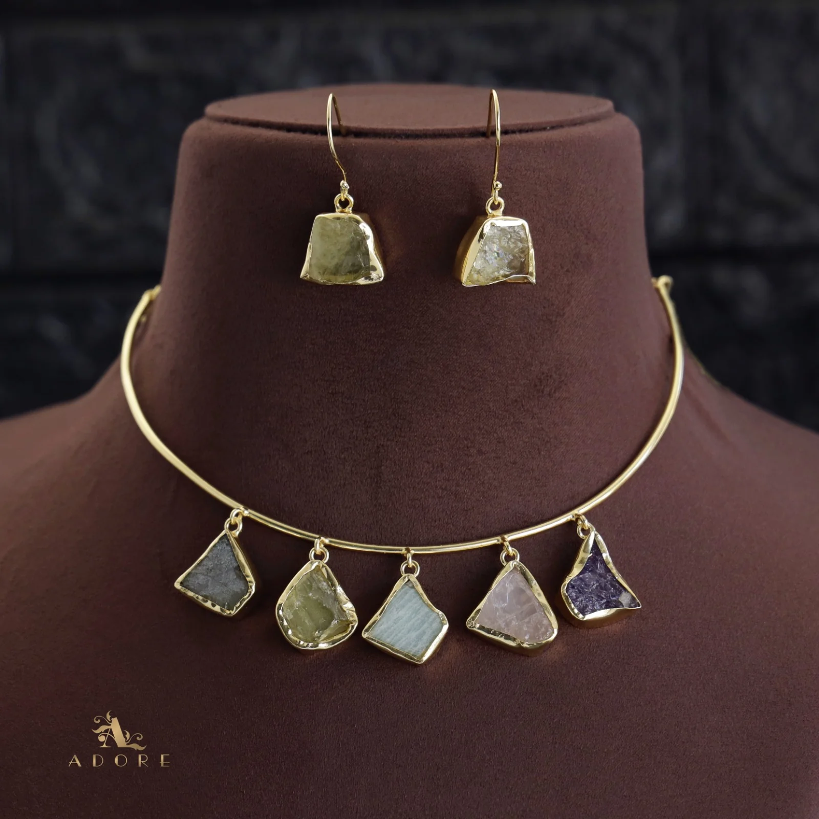 Colby 5 Raw Stone Neck Cuff With Drop - Image 2