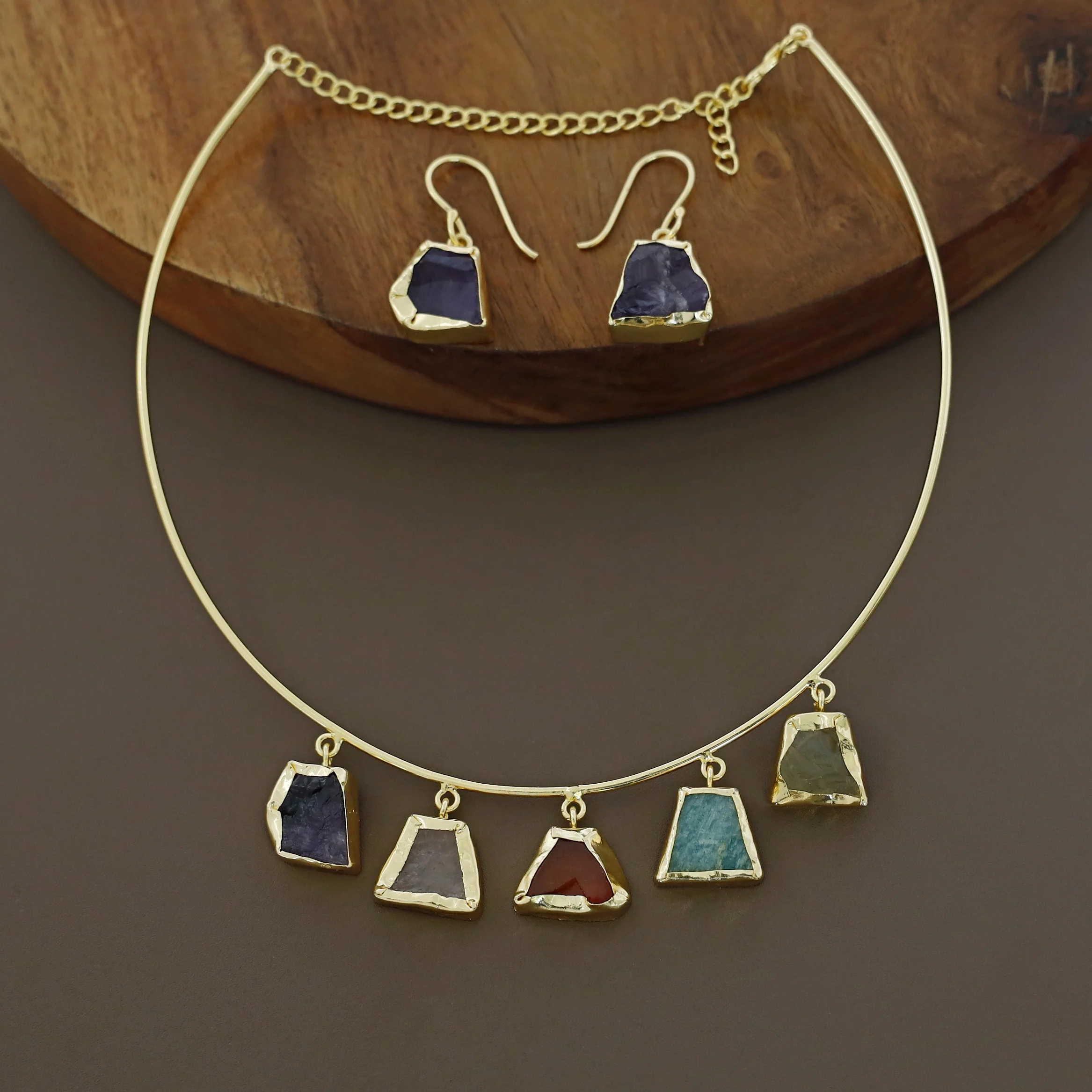 Colby 5 Raw Stone Neck Cuff With Drop - Image 22