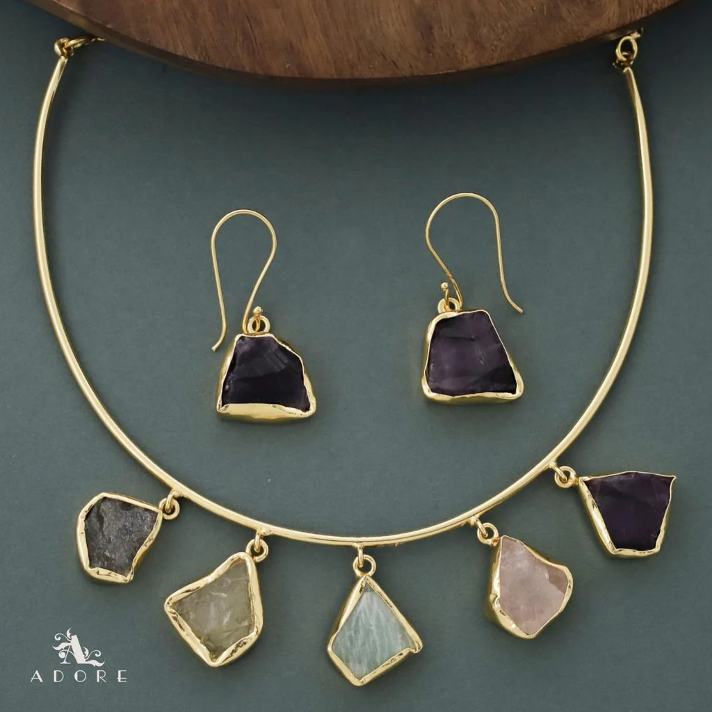 Colby 5 Raw Stone Neck Cuff With Drop - Image 3