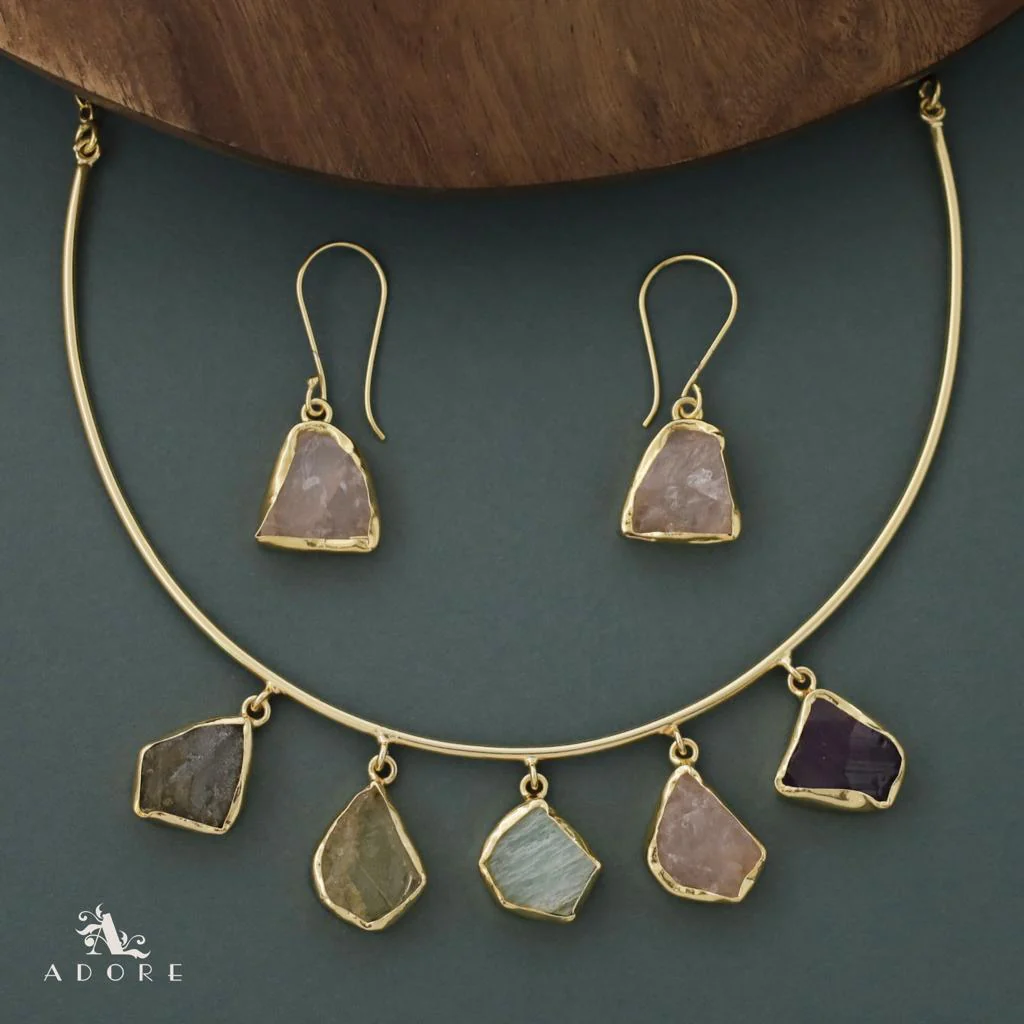 Colby 5 Raw Stone Neck Cuff With Drop - Image 9