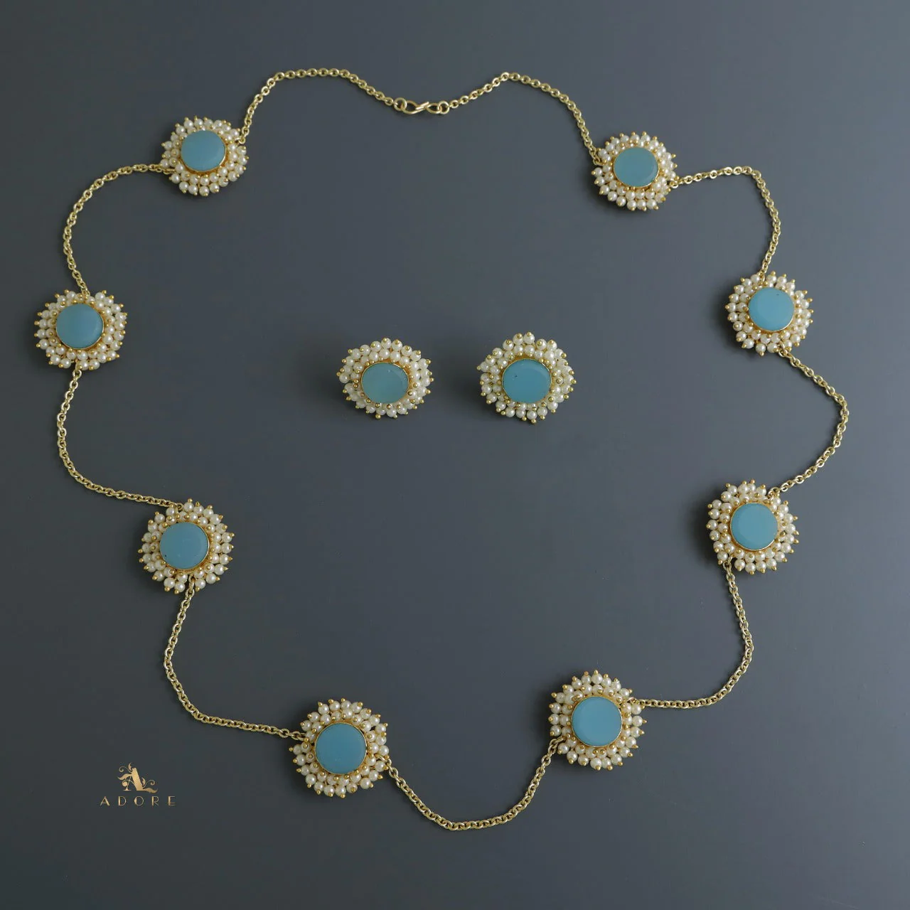 8 Stone Raw Stone Neckpiece with Earring - Image 11