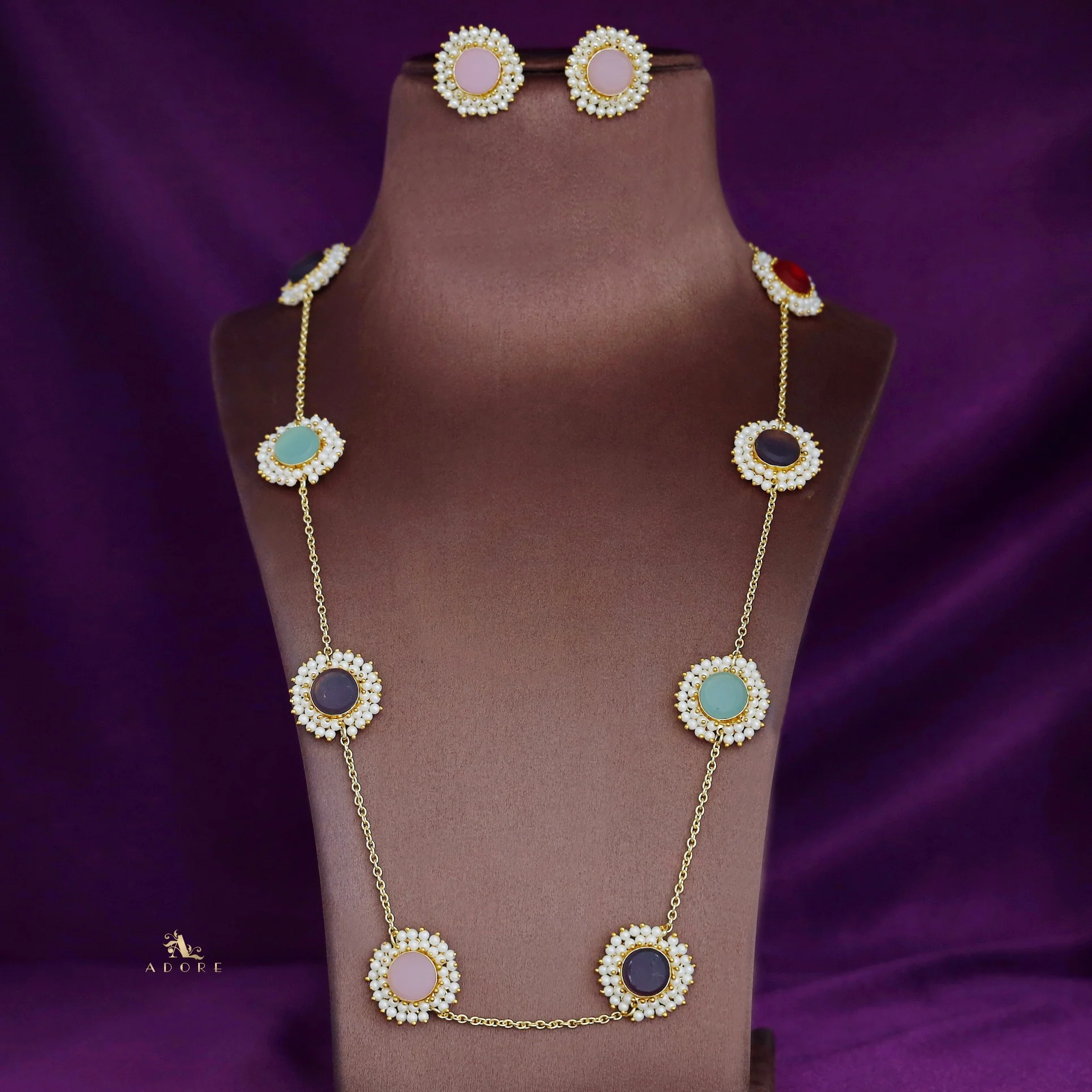 8 Stone Raw Stone Neckpiece with Earring - Image 24
