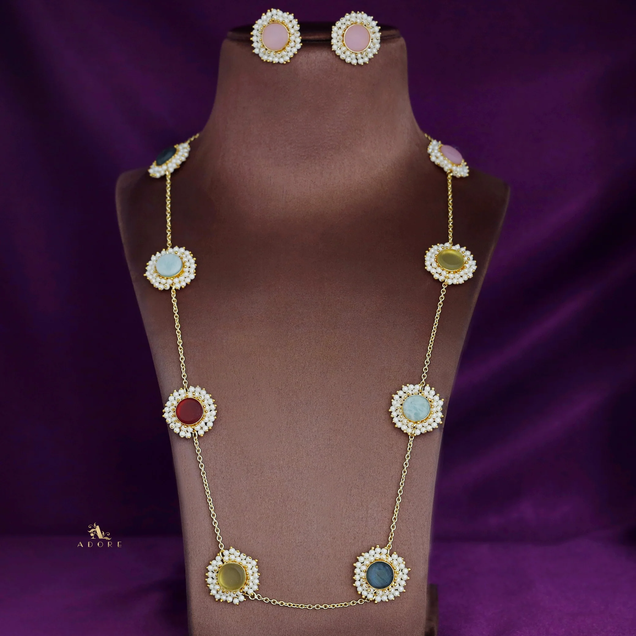 8 Stone Raw Stone Neckpiece with Earring - Image 25
