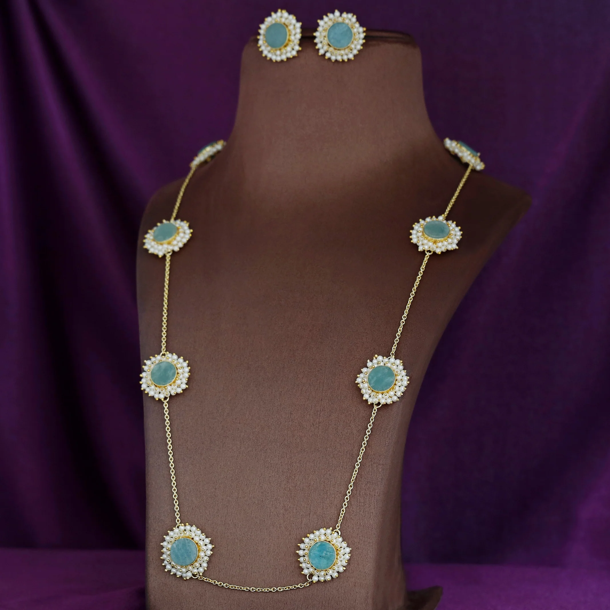 8 Stone Raw Stone Neckpiece with Earring - Image 28