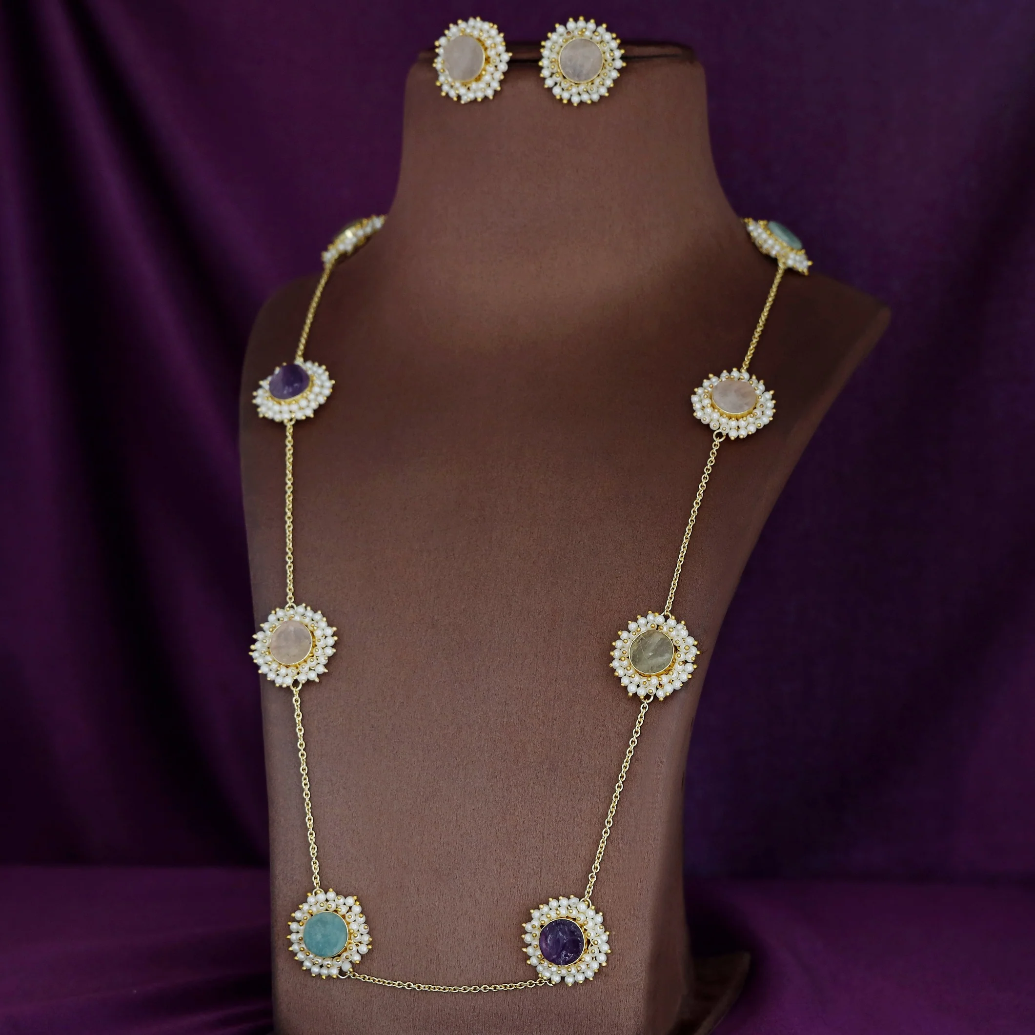8 Stone Raw Stone Neckpiece with Earring - Image 29