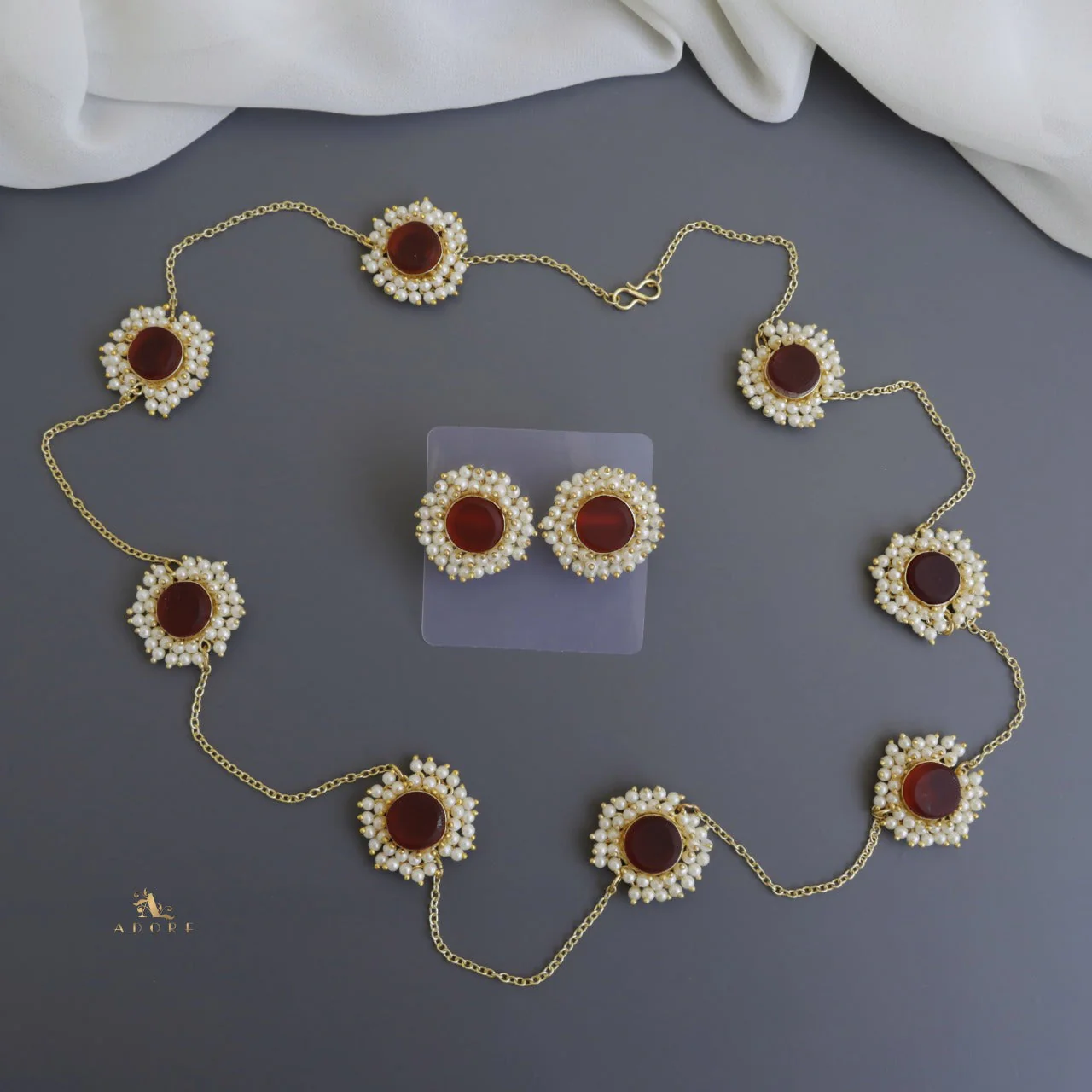 8 Stone Raw Stone Neckpiece with Earring - Image 3
