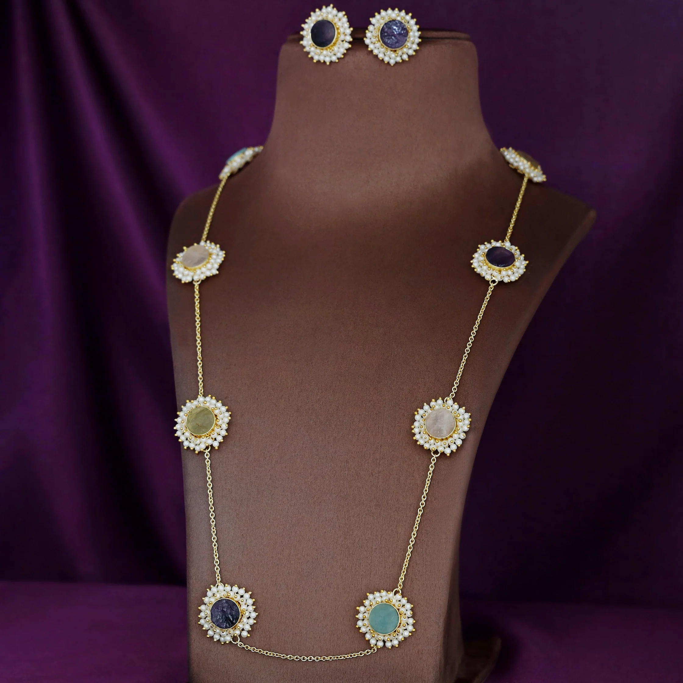 8 Stone Raw Stone Neckpiece with Earring - Image 31