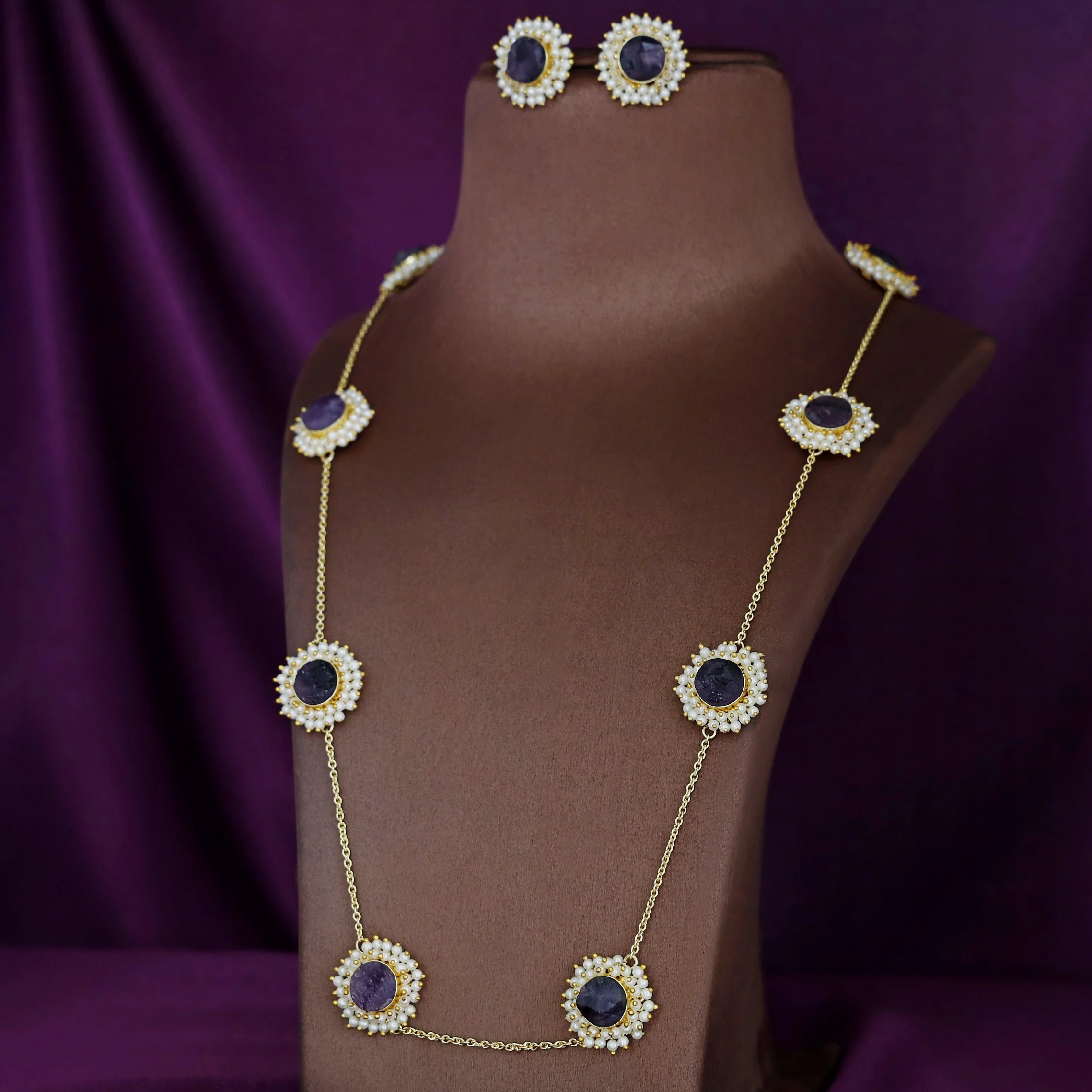 8 Stone Raw Stone Neckpiece with Earring - Image 32