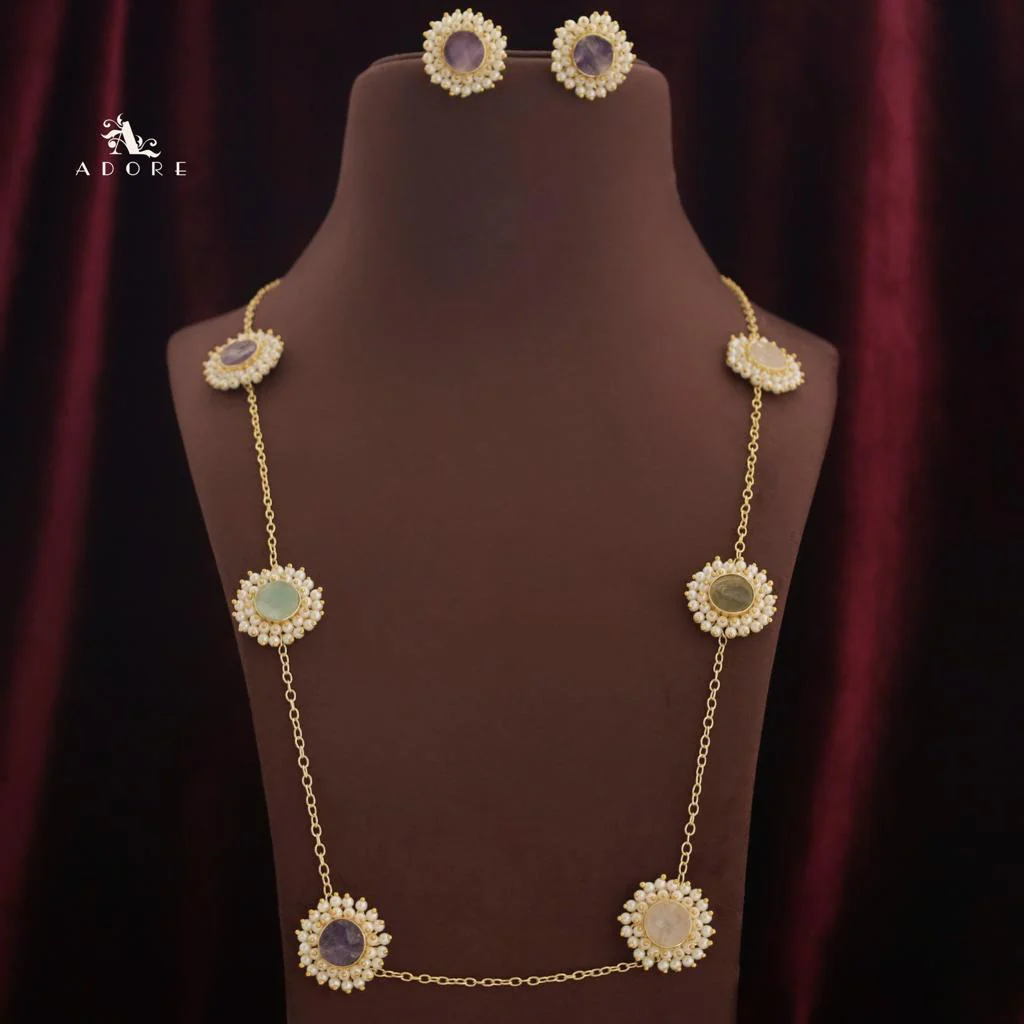 8 Stone Raw Stone Neckpiece with Earring - Image 5