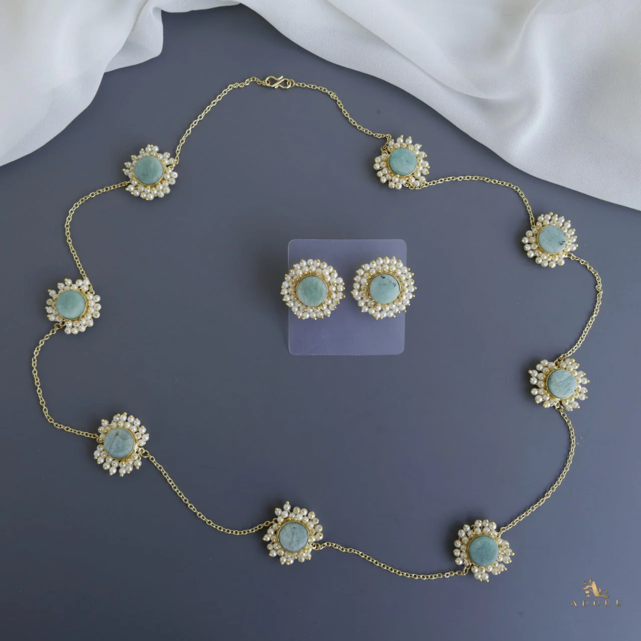 8 Stone Raw Stone Neckpiece with Earring - Image 6