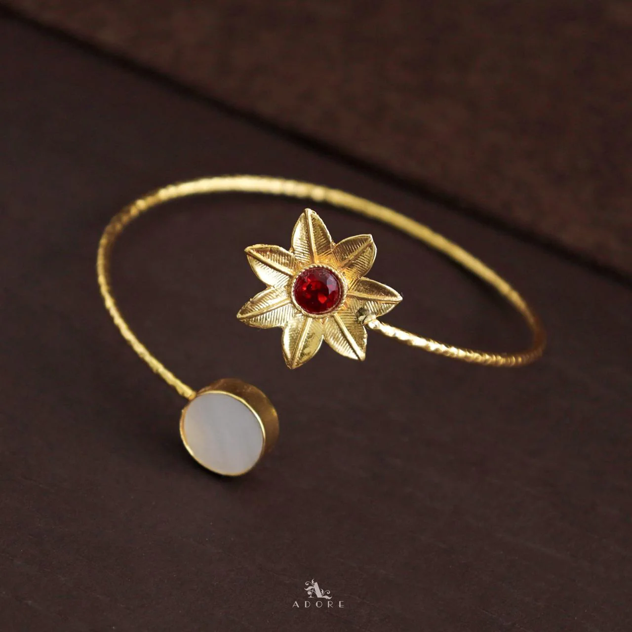 Aleka Glossy Flower Hammered Bangle - Image 2